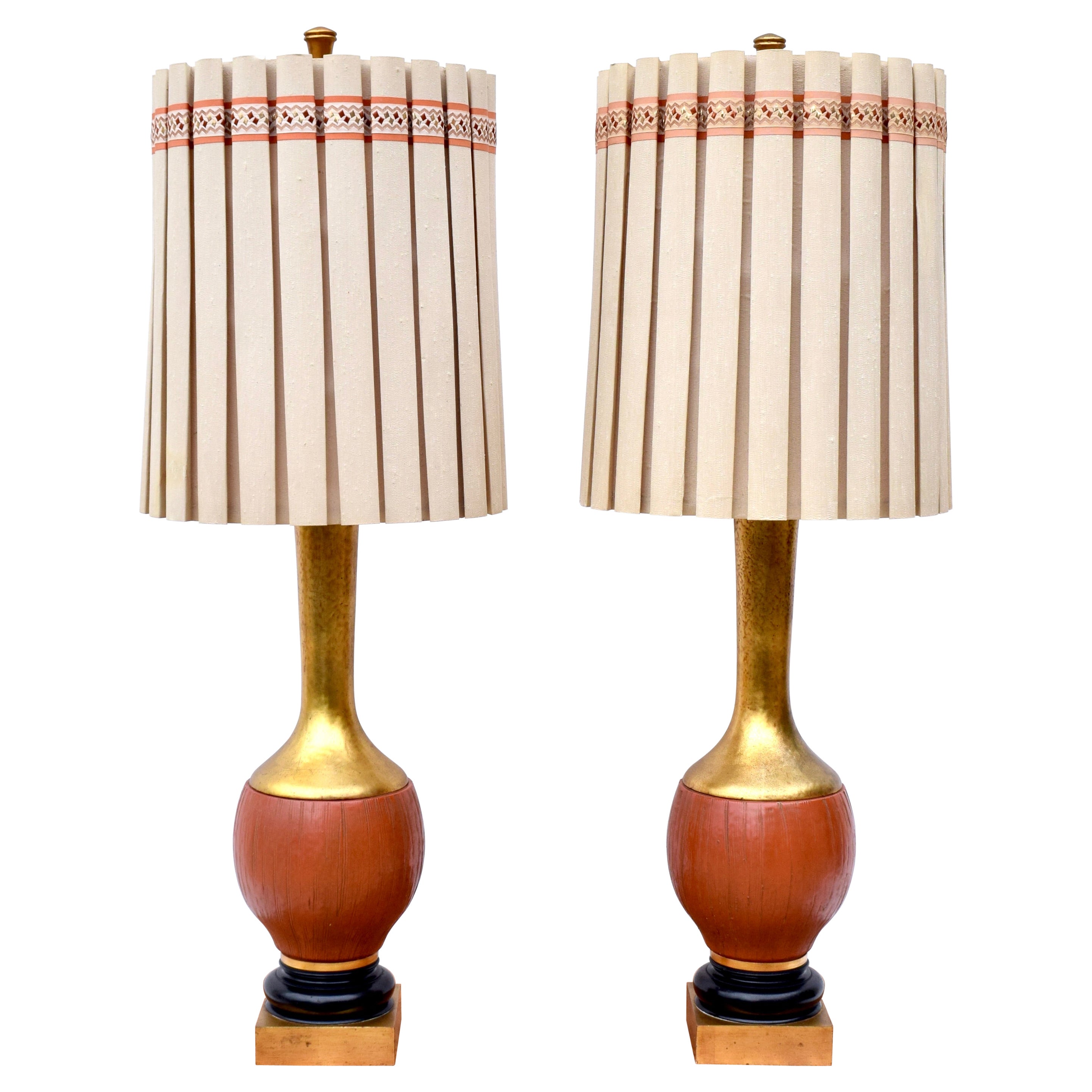 Vintage Marbro Lamp Co. Monumental Ceramic Gold Gilt Table Lamps, Pair