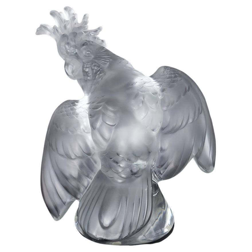 Vintage Marc Lalique "Cockatiel" Cockatoo Crystal Sculpture France 1953 For Sale