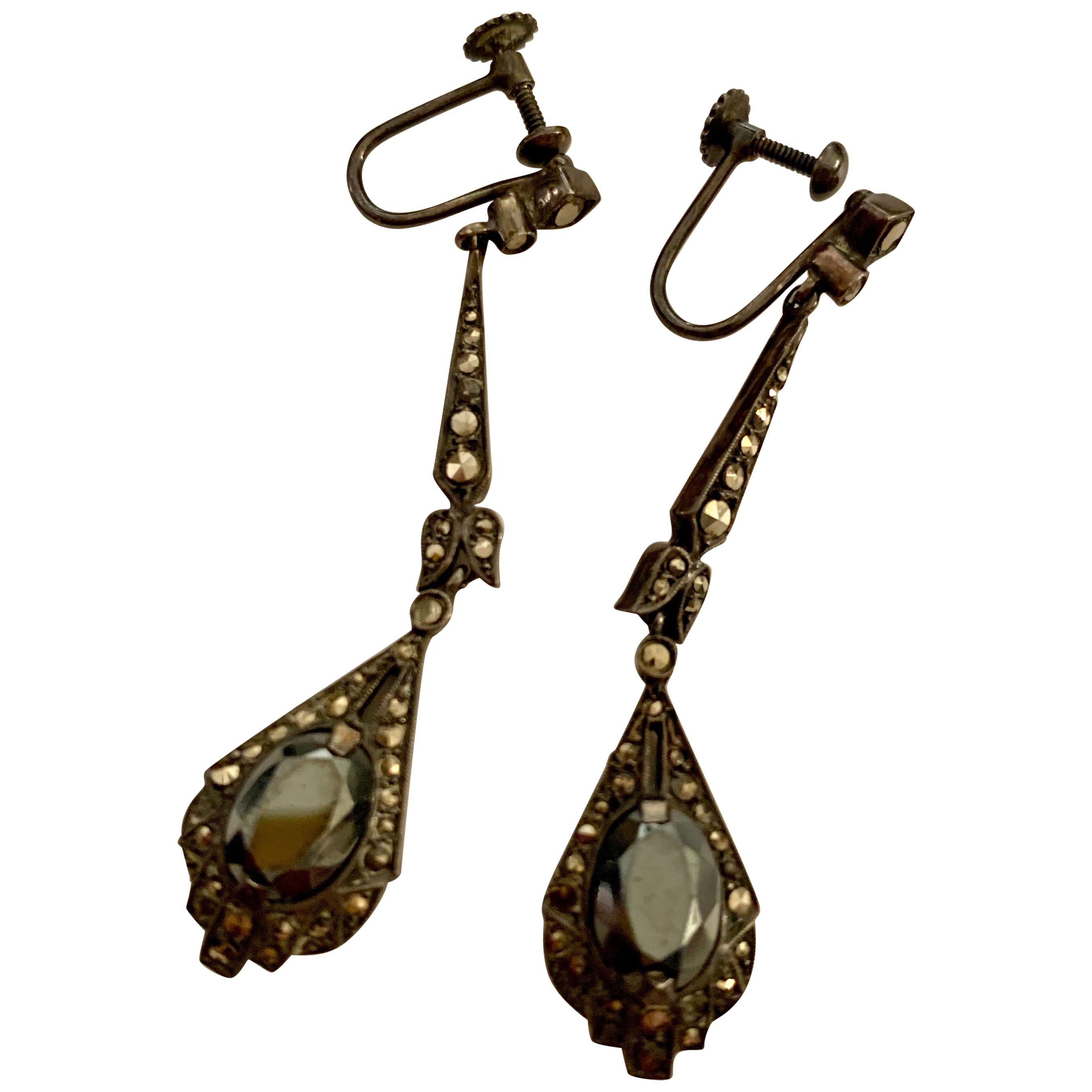 vintage dangling earrings Hematite earrings and sterling silver