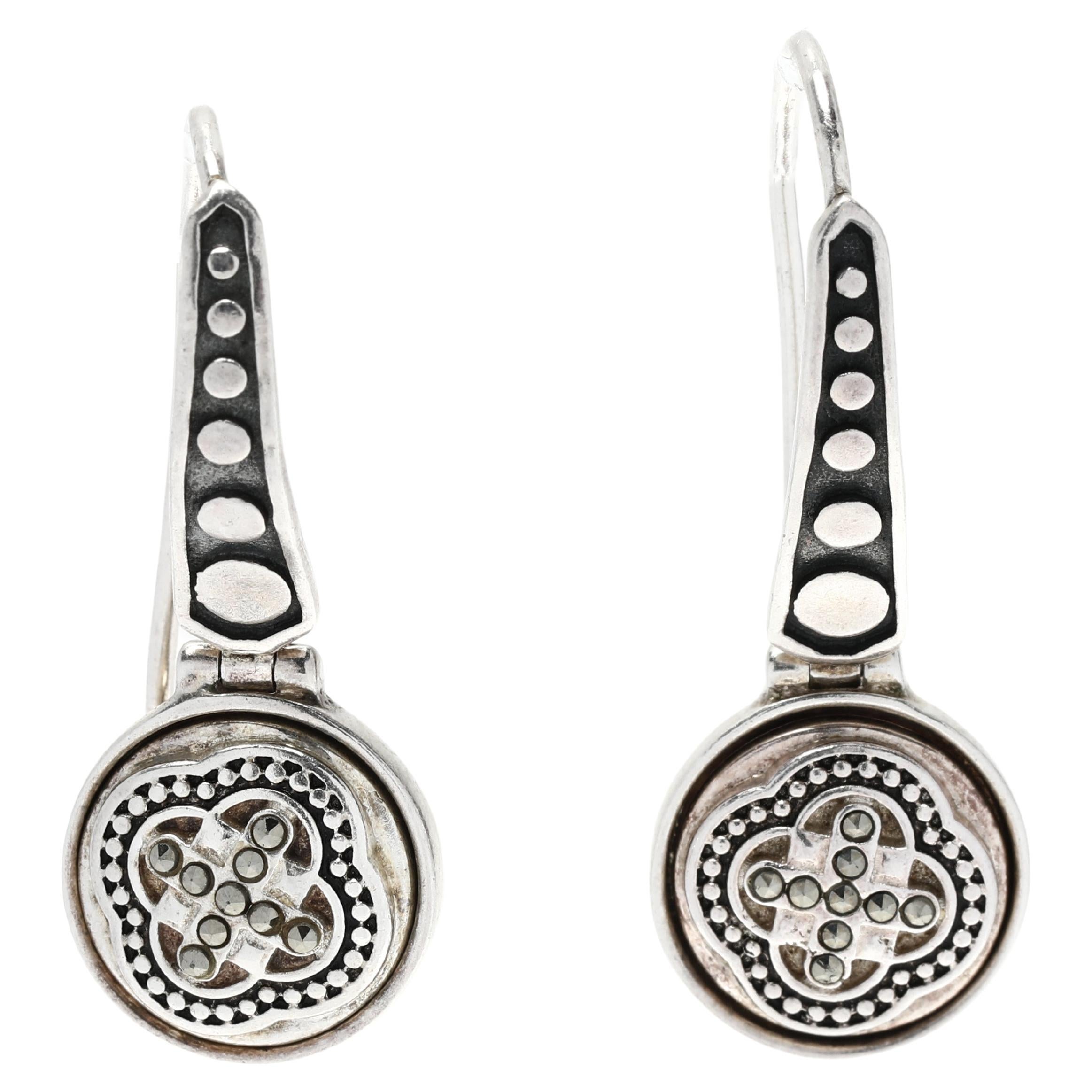 1920 Art Deco Sterling Silver Marcasite and Carnelian Dangle Earrings ...