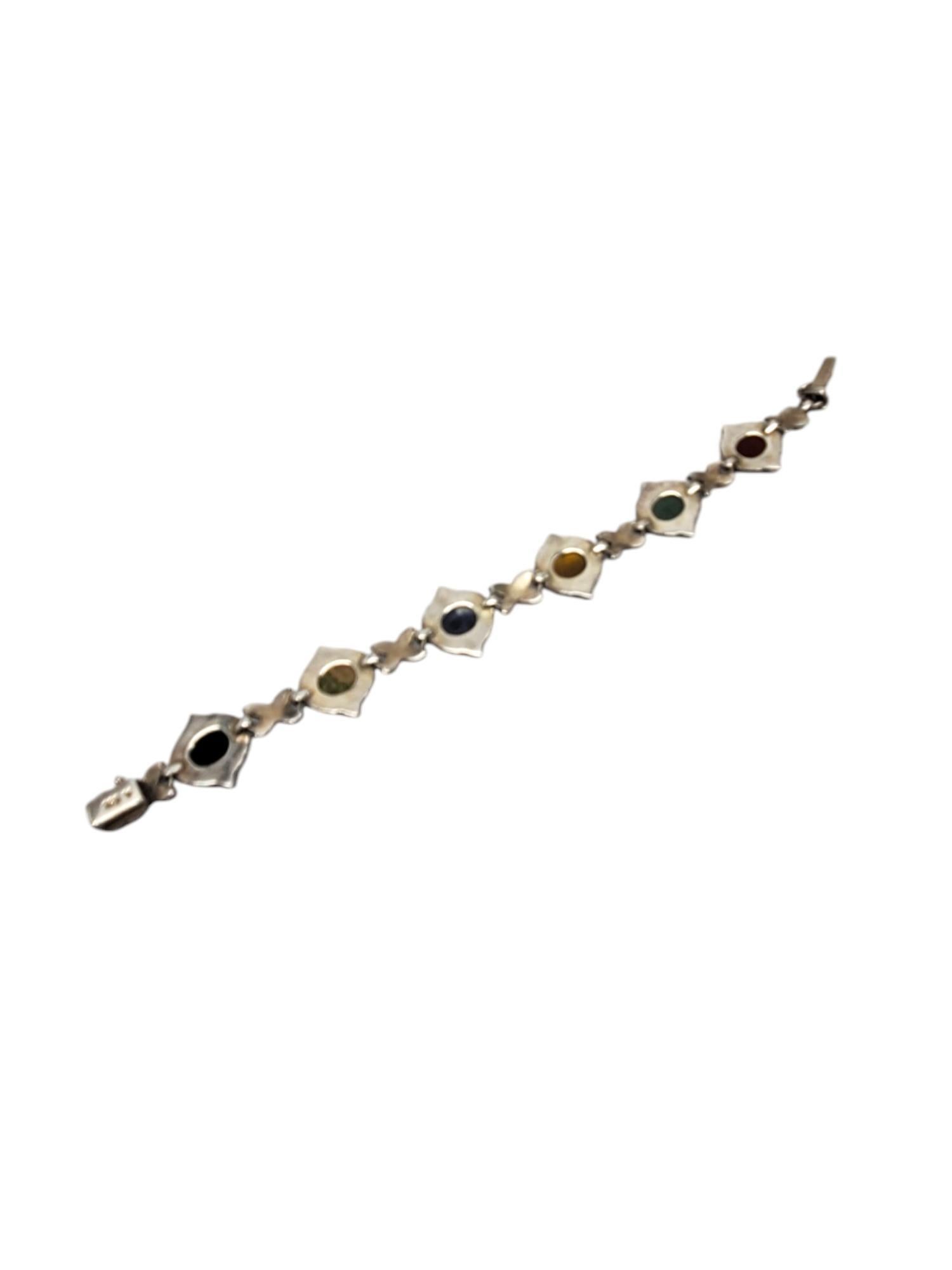 Women's Vintage Marcasite Sterling Silver Carved Gemstone Scarab Bracelet #20595 For Sale