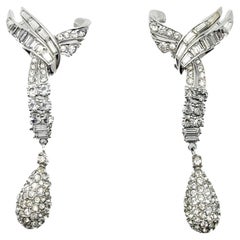 Pendientes vintage de cristal Art Déco de Marcel Boucher, de los años 50, con baño de rodio