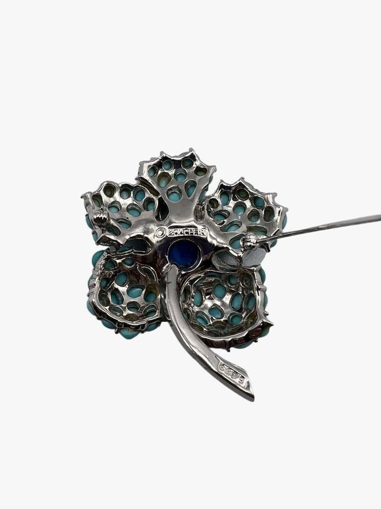 Broche Vintage Carven Années 1950/1960 - Fleur Avec Cabochon Cristal, Plaqué Or, Occasion