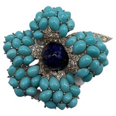 Vintage Boucher  Turquoise Cabochons Brooch and  Clip-on Earrings Set, 1960s