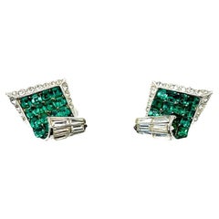 Boucles d'oreilles vagues vintage Marcel Boucher en argent et pâte 1940s