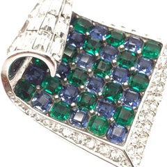Vintage Marcel Boucher Sterling Silver Blue & Green Invisibly Set Glass Wave