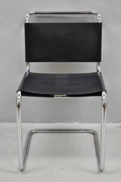 Vintage Marcel Breuer Schwarzes Leder Korsettrücken B33 Chrom Beistellstuhl attr Knoll