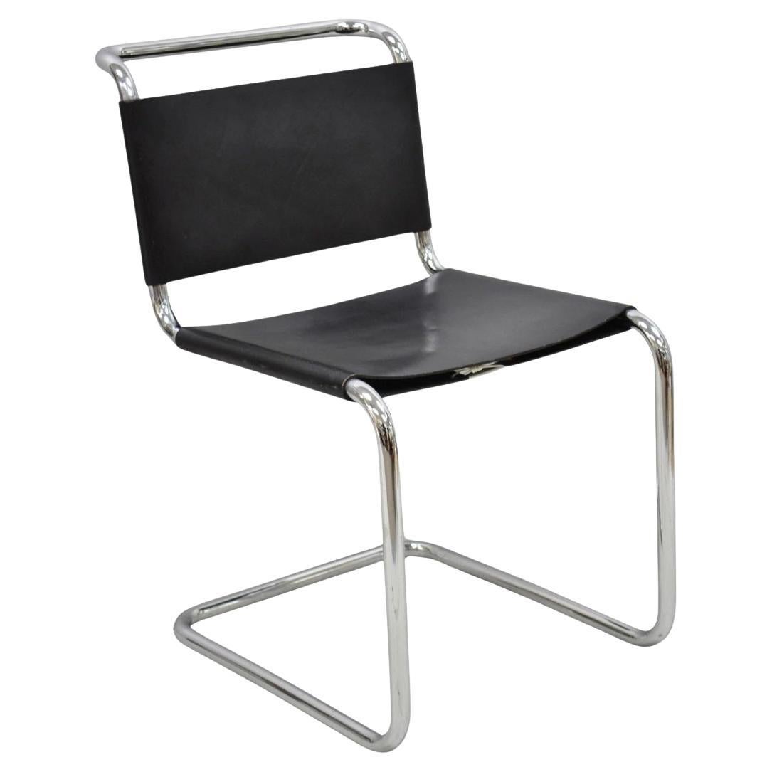 Vintage Marcel Breuer Black Leather Corset Back B33 Chrome Side Chair attr Knoll