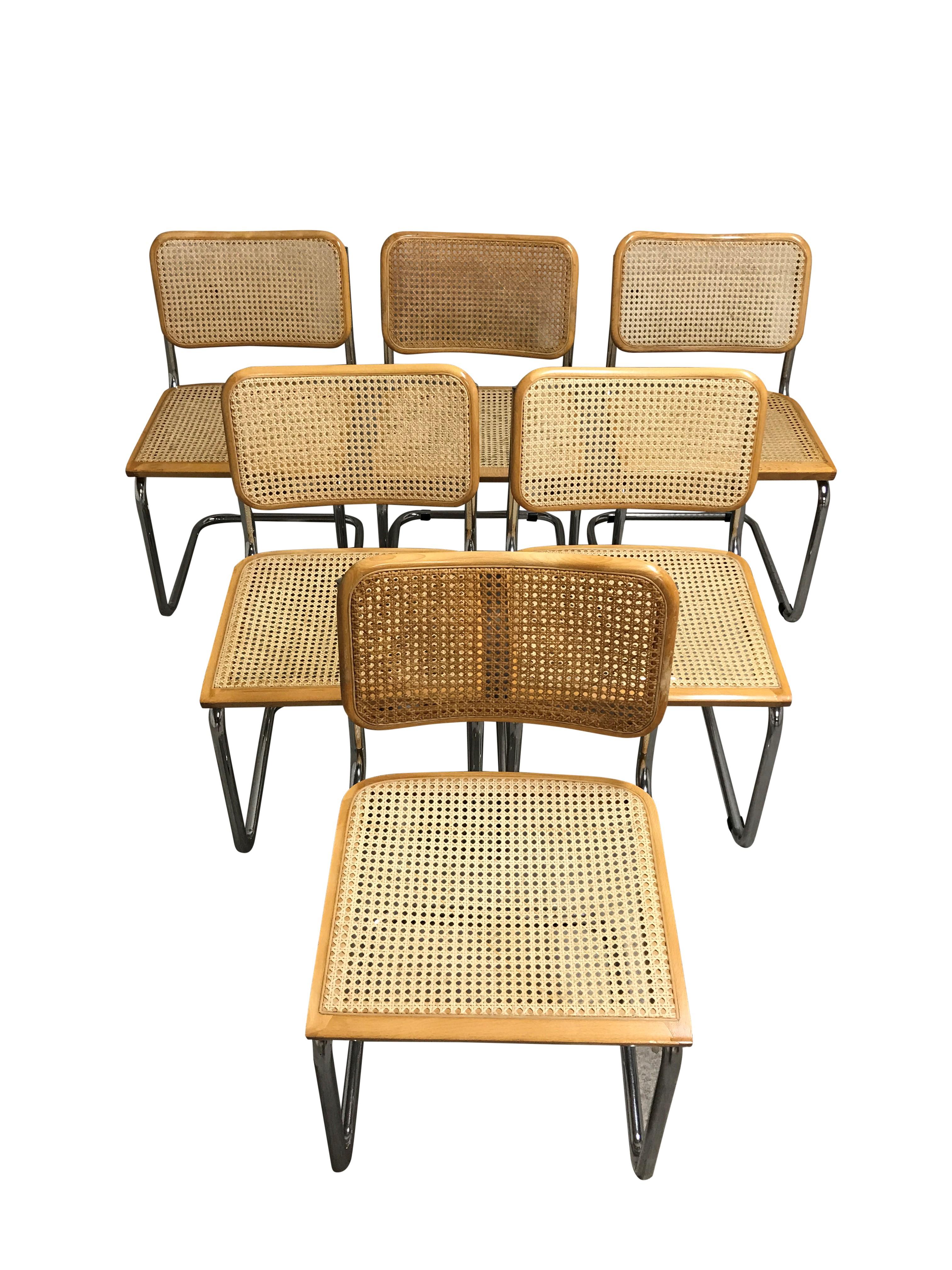 Bauhaus Vintage Marcel Breuer Cesca Chairs, Made in Italy, 1970s ‘Set of 6’