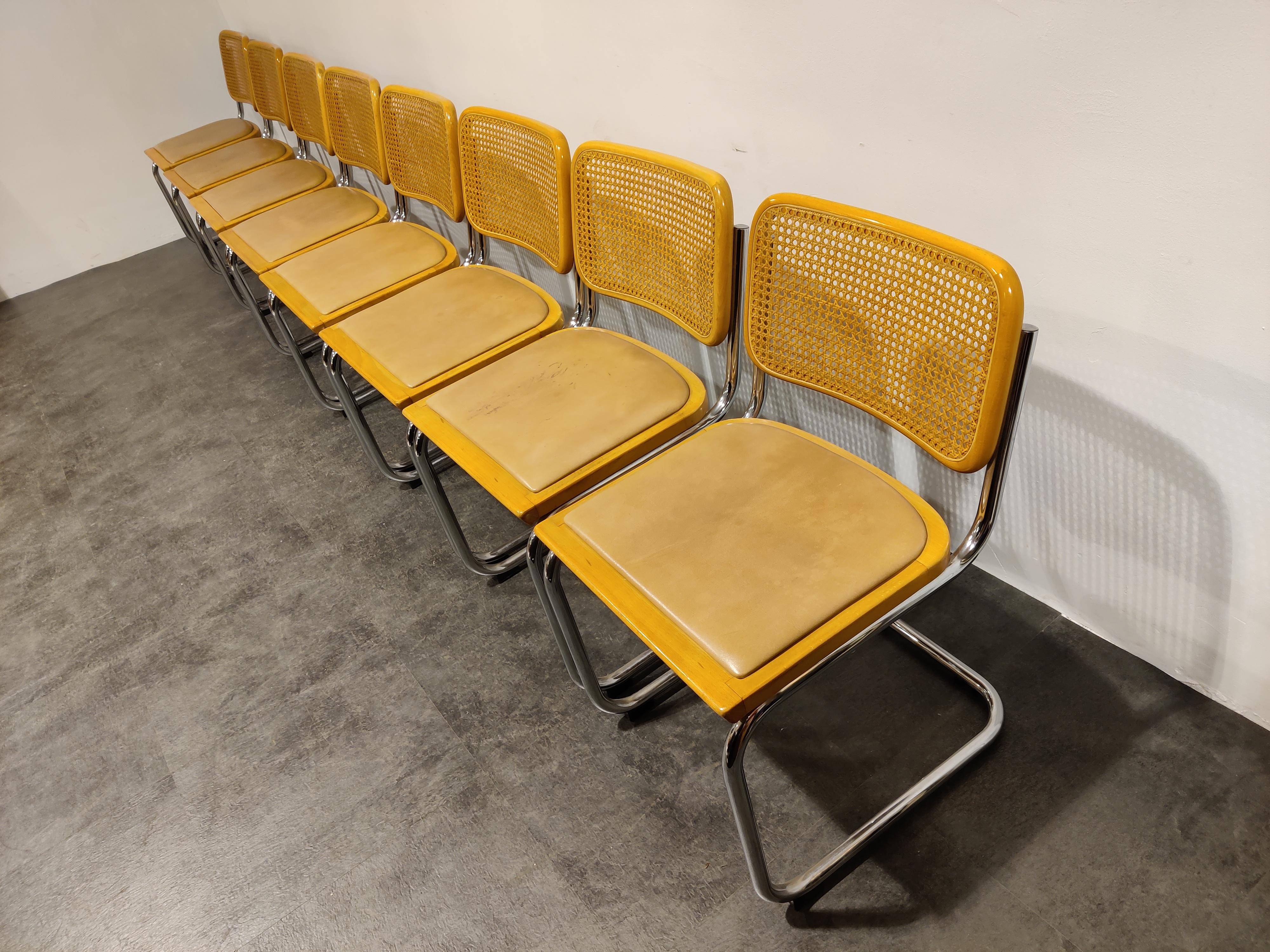 Bauhaus Vintage Marcel Breuer Cesca Style Chairs Set of 8, Made in Italy, 1970s
