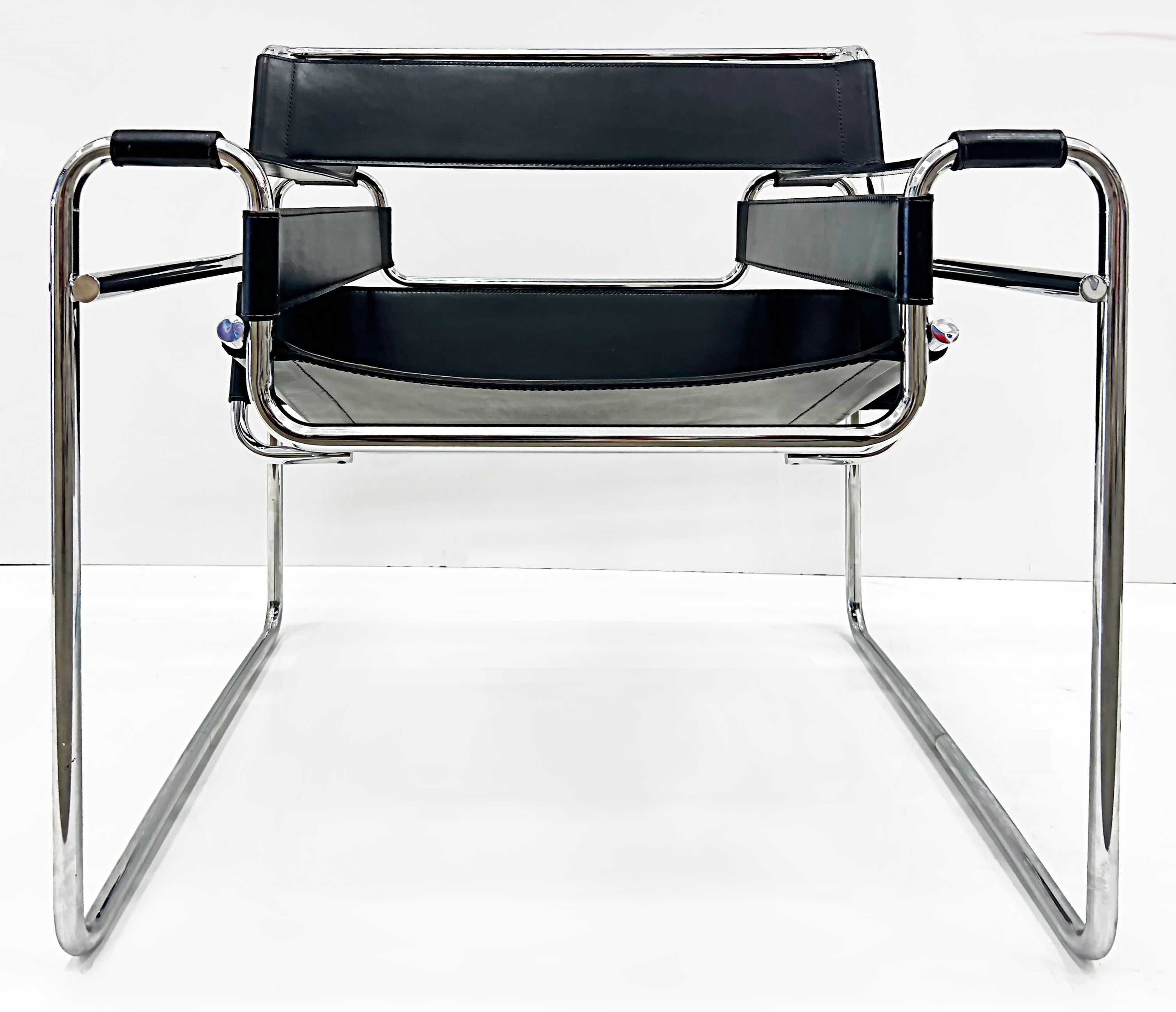 Vintage Marcel Breuer Knoll Wassily chair in black leather, 1970s.

Offered for sale is an original vintage circa 1970s Wassily Chair by Marcel Breuer for Knoll. This iconic chair is done in black leather and chrome that is in great vintage