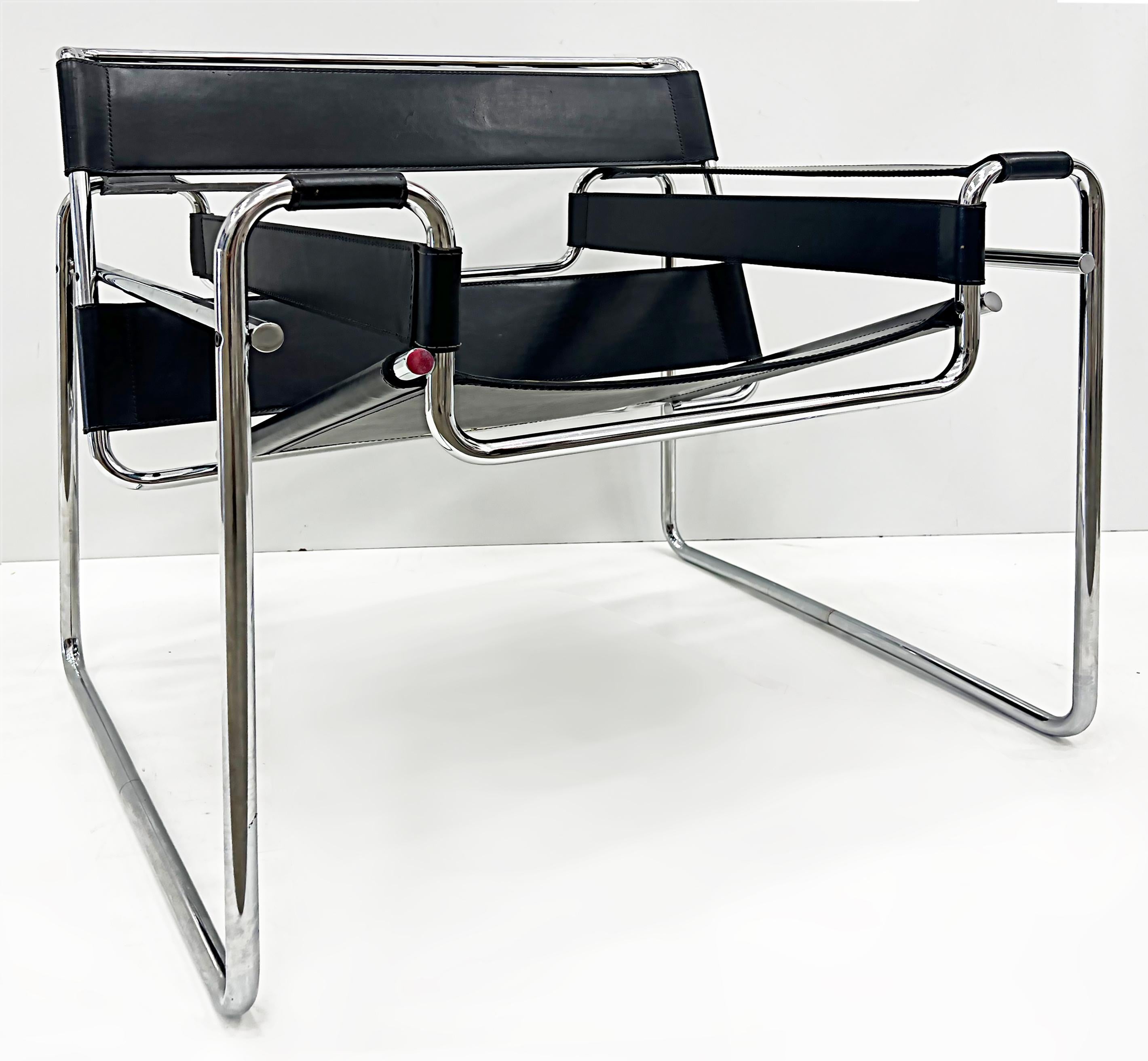 Mid-Century Modern Vintage Marcel Breuer Knoll Wassily Chair in Black Leather, 1970s