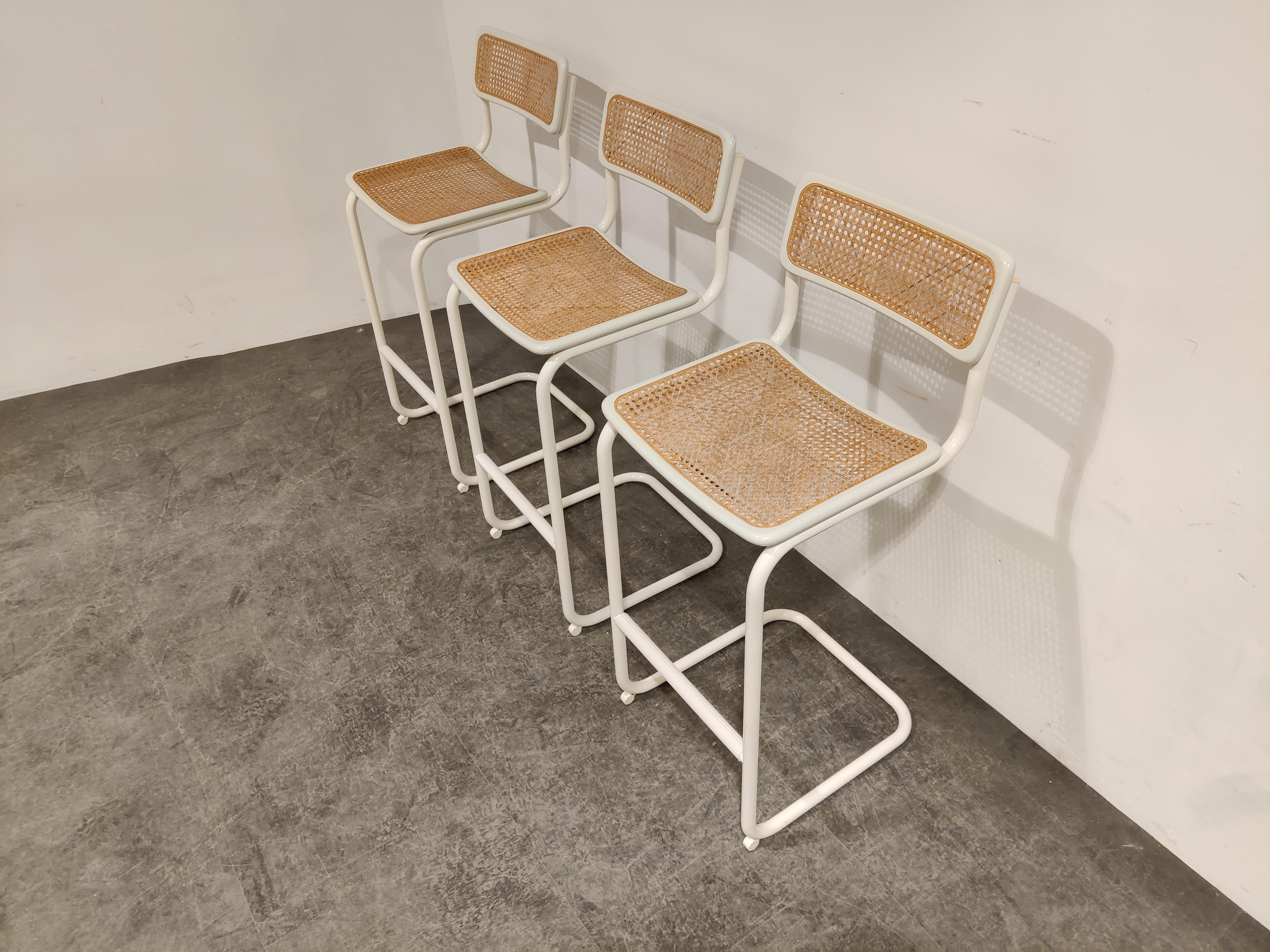 Vintage Marcel Breuer Style Bar Stools, 1970s, Set of 3 In Good Condition In HEVERLEE, BE