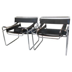 Vintage Marcel Breuer Wassily Chairs in Black Leather a Pair