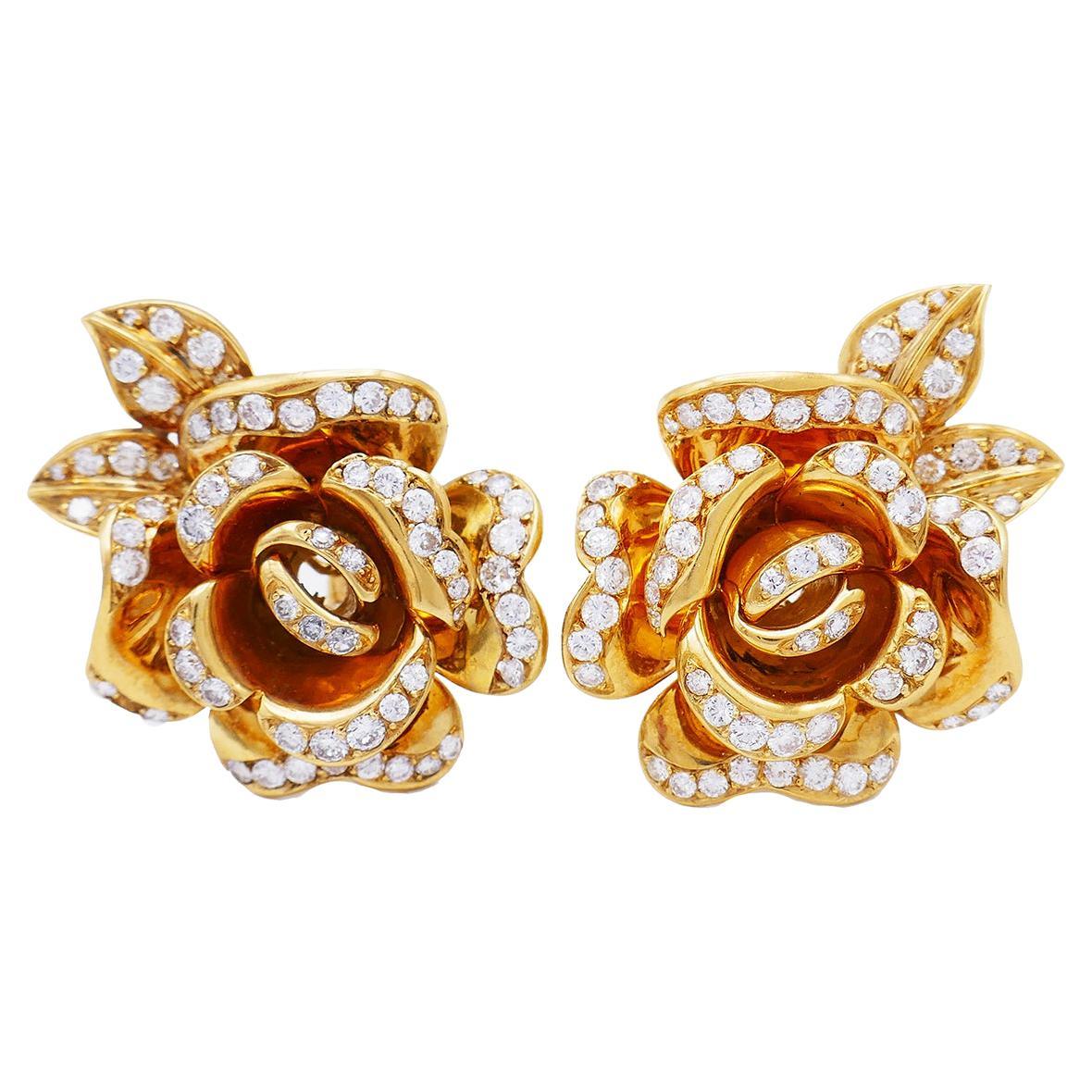 Vintage Marchak 18k Gold Diamond Clip-On Earrings For Sale