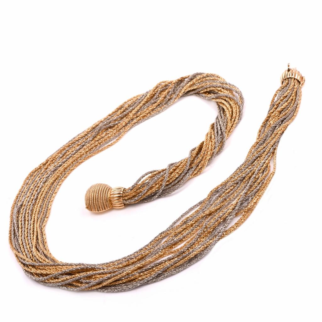 Retro Vintage Marchisio Heavy Twisted Rope Multi Strand 18K Gold Necklace For Sale
