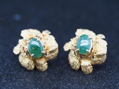 Marcus & Co. Boucles d'oreilles vintage en or jaune 18 carats et jade