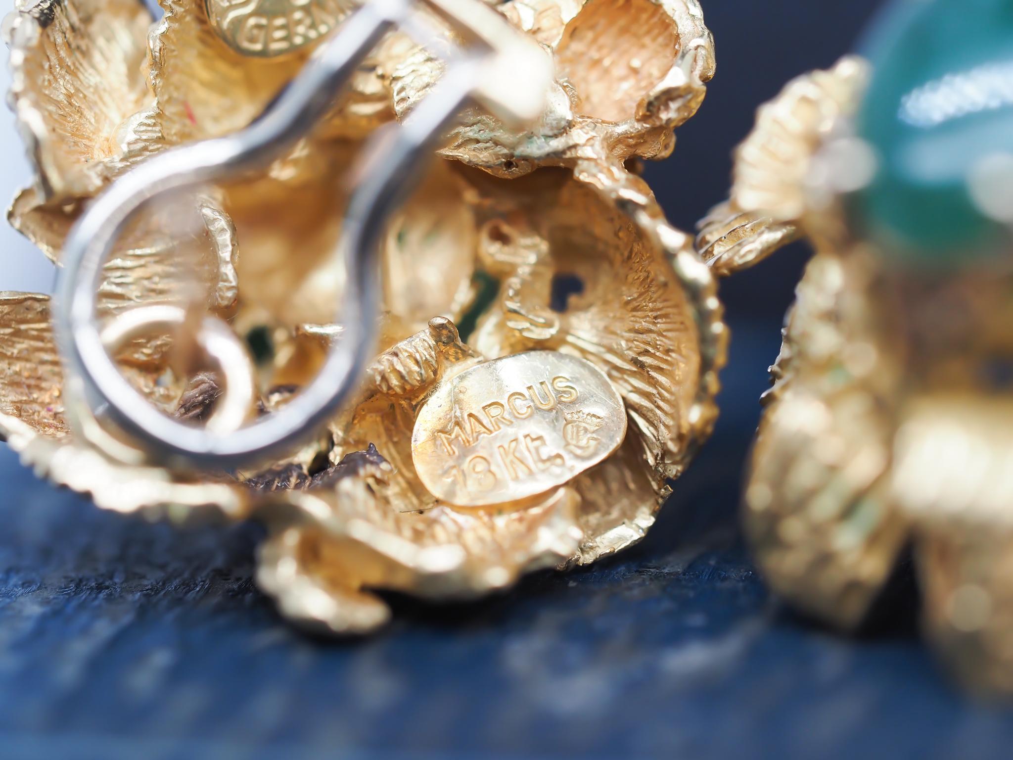 Vintage Marcus & Co. Ohrringe aus 18 Karat Gelbgold und Jade im Angebot 3