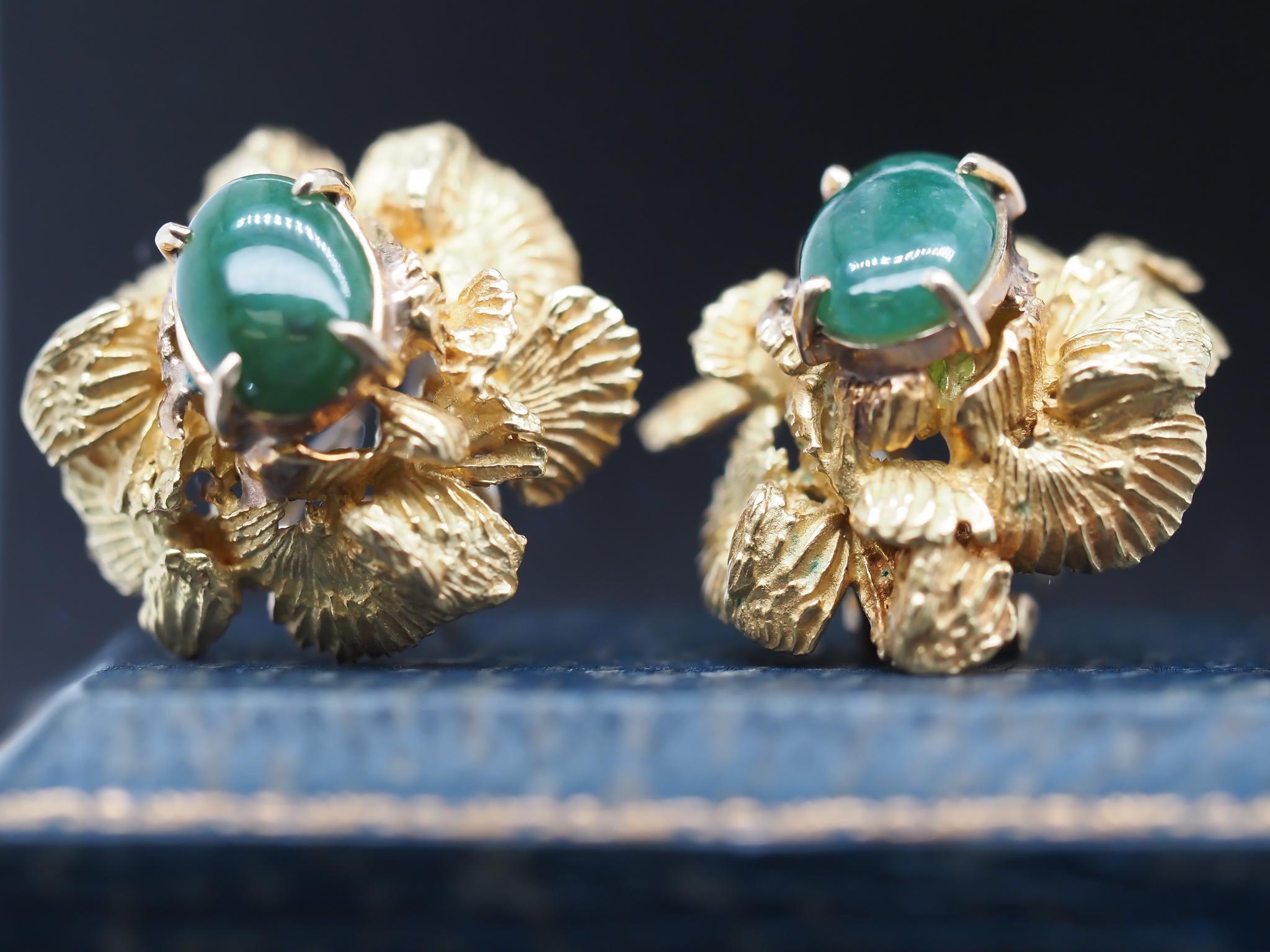 Vintage Marcus & Co. Ohrringe aus 18 Karat Gelbgold und Jade im Angebot 5
