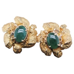 Vintage Marcus & Co. 18K Yellow Gold and Jade Earrings