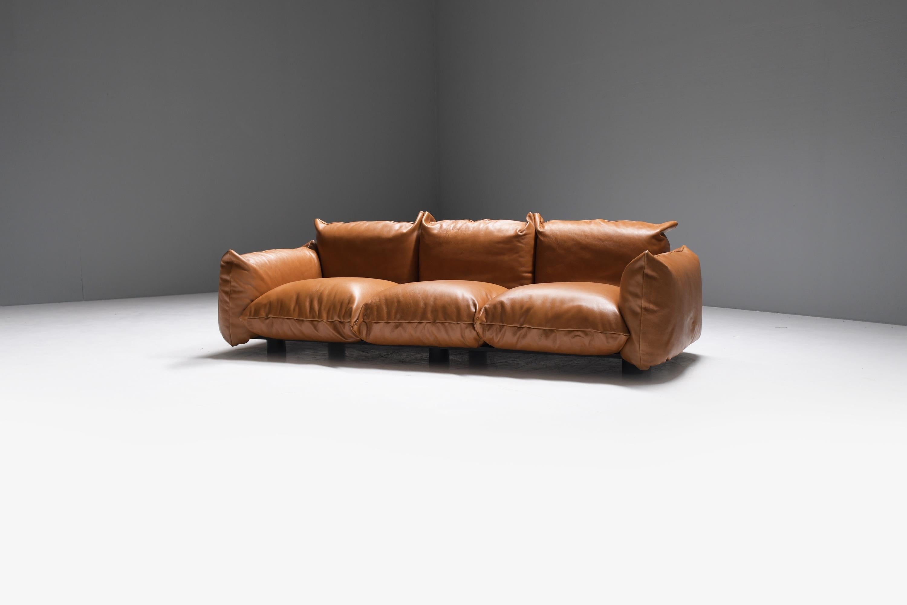 Vintage Marenco 255 sofa in new cognac leather by Mario Marenco for ARFLEX Italy For Sale 5