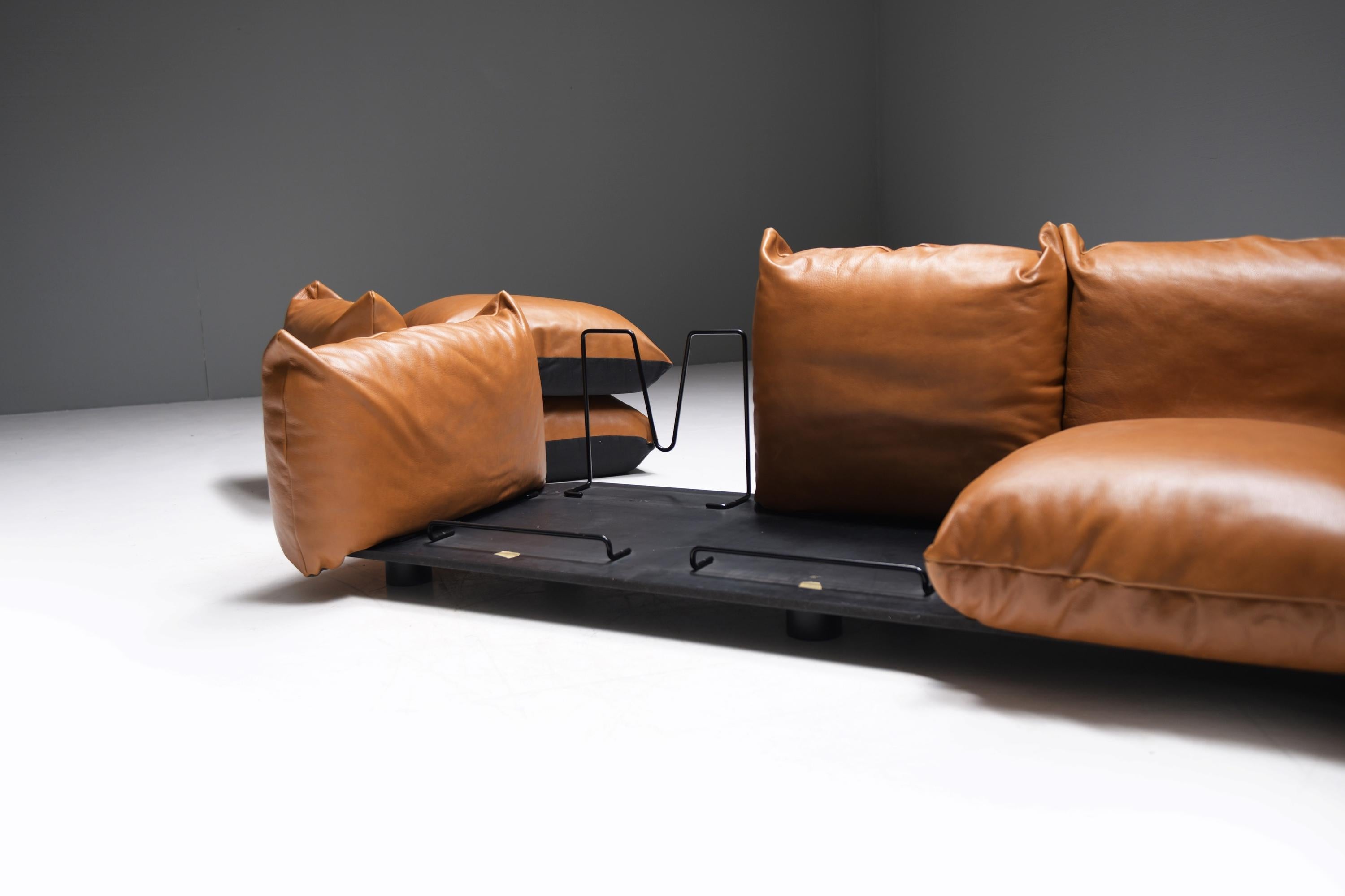 Vintage Marenco 255 sofa in new cognac leather by Mario Marenco for ARFLEX Italy For Sale 6