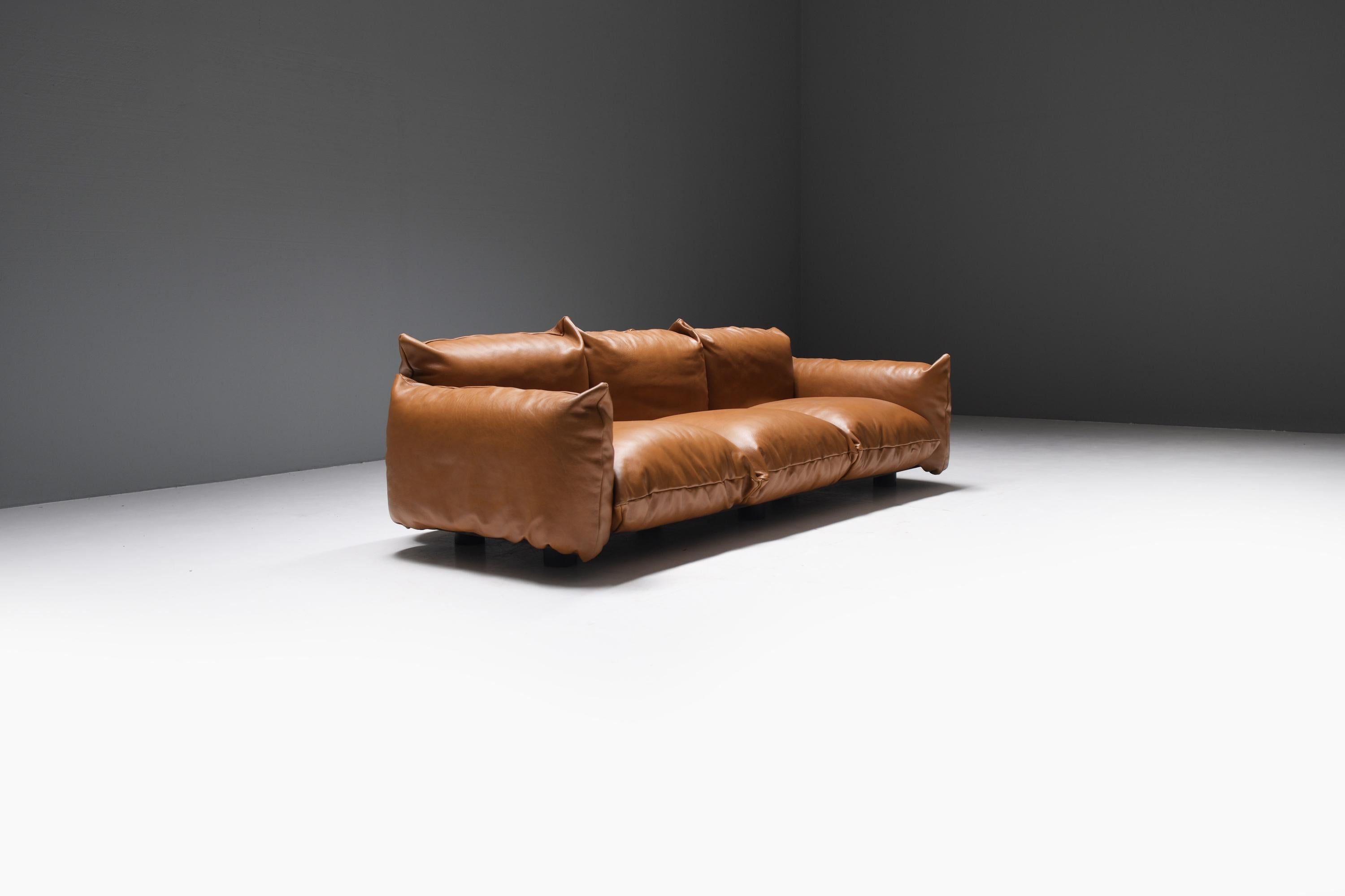 Vintage Marenco 255 sofa in new cognac leather by Mario Marenco for ARFLEX Italy For Sale 4