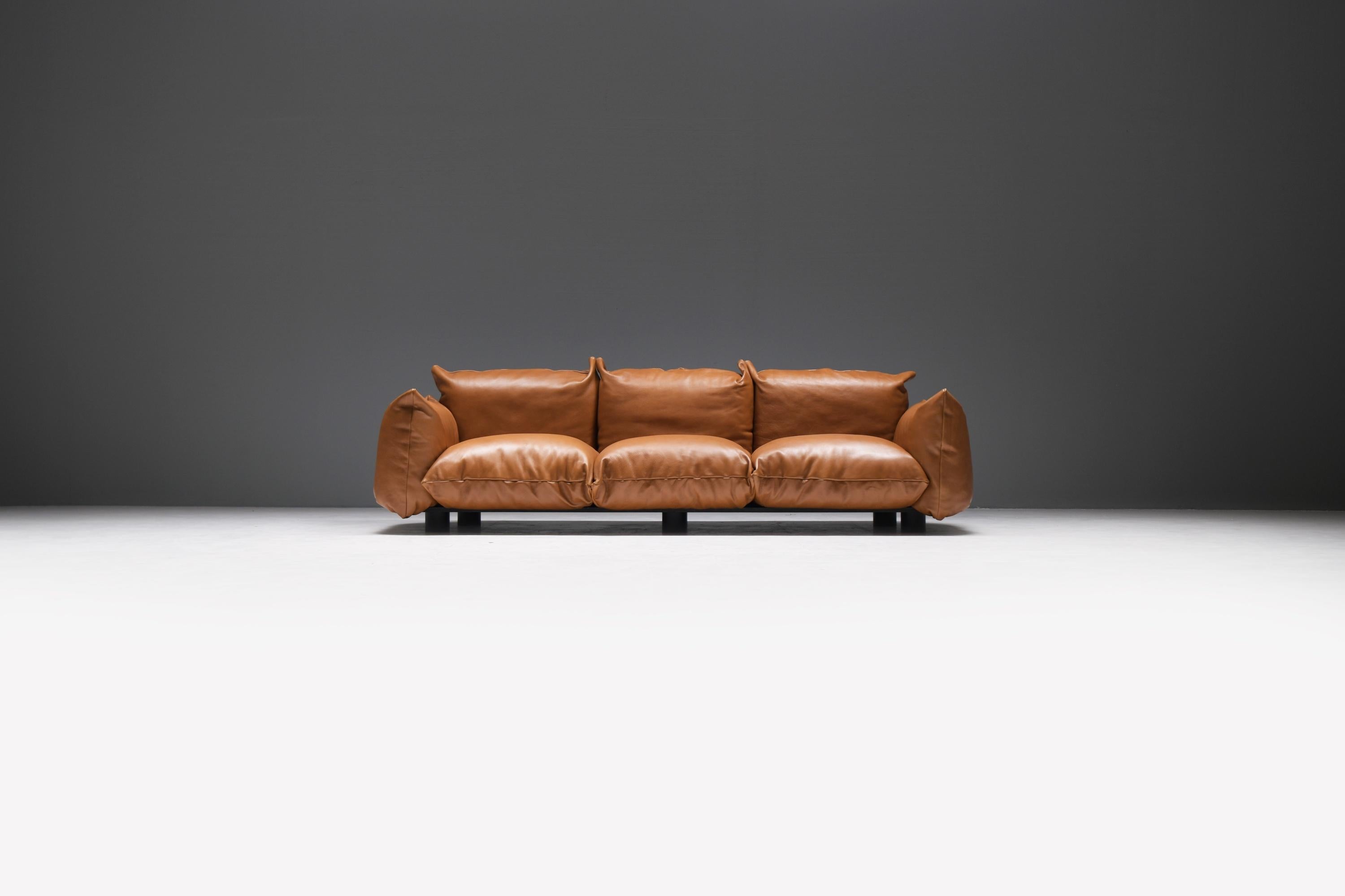 
Versatility and softness in shapes : Marenco.  A great 3 seater from the 70s.  Original base & foam with stunning new leather.
The unique design and the wide modularity still make Marenco a must of contemporary furniture.
Designed by Mario Merenco