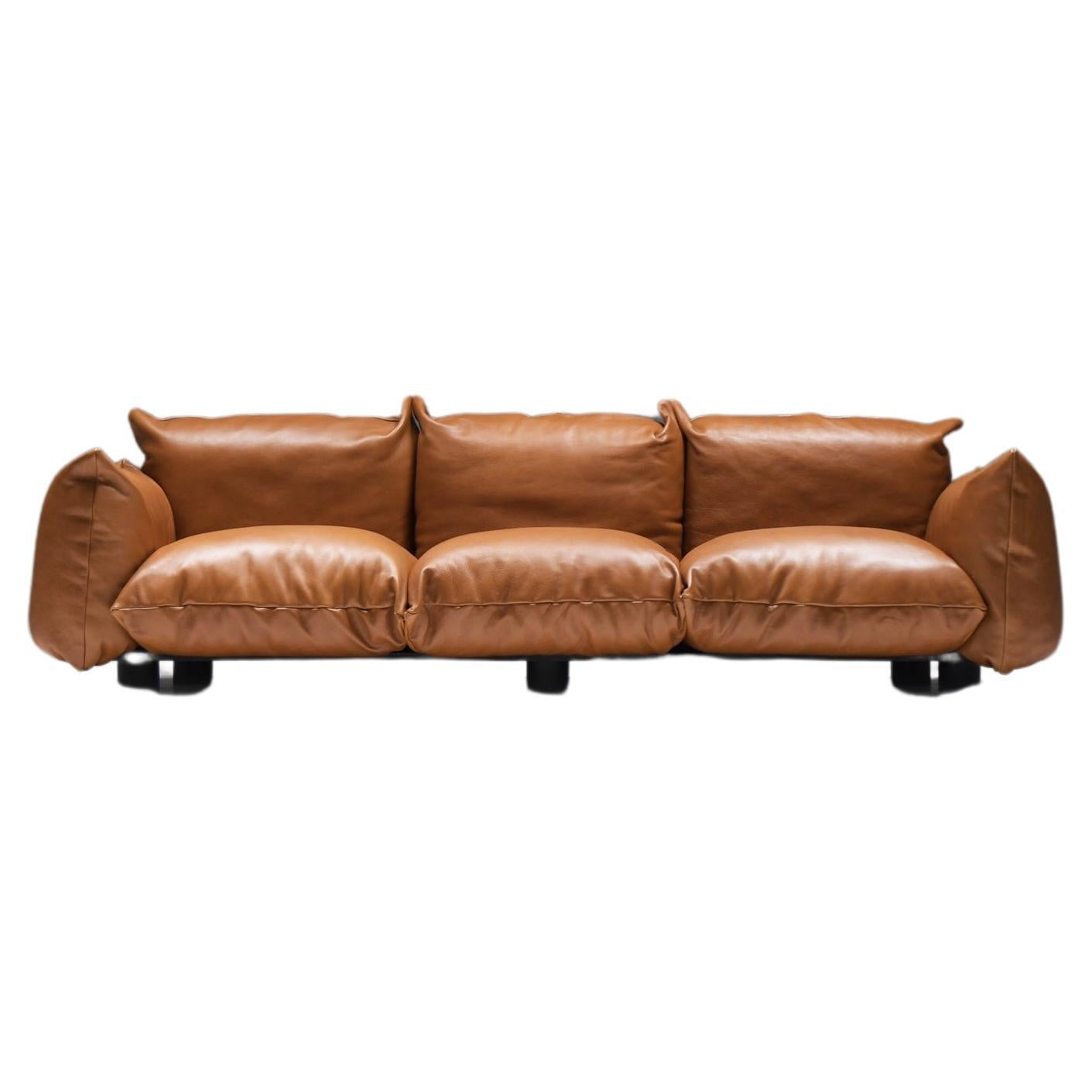 Vintage Marenco 255 sofa in new cognac leather by Mario Marenco for ARFLEX Italy For Sale