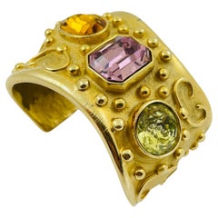 Vintage MARESCO signed gold Etruscan glass stones cuff bracelet