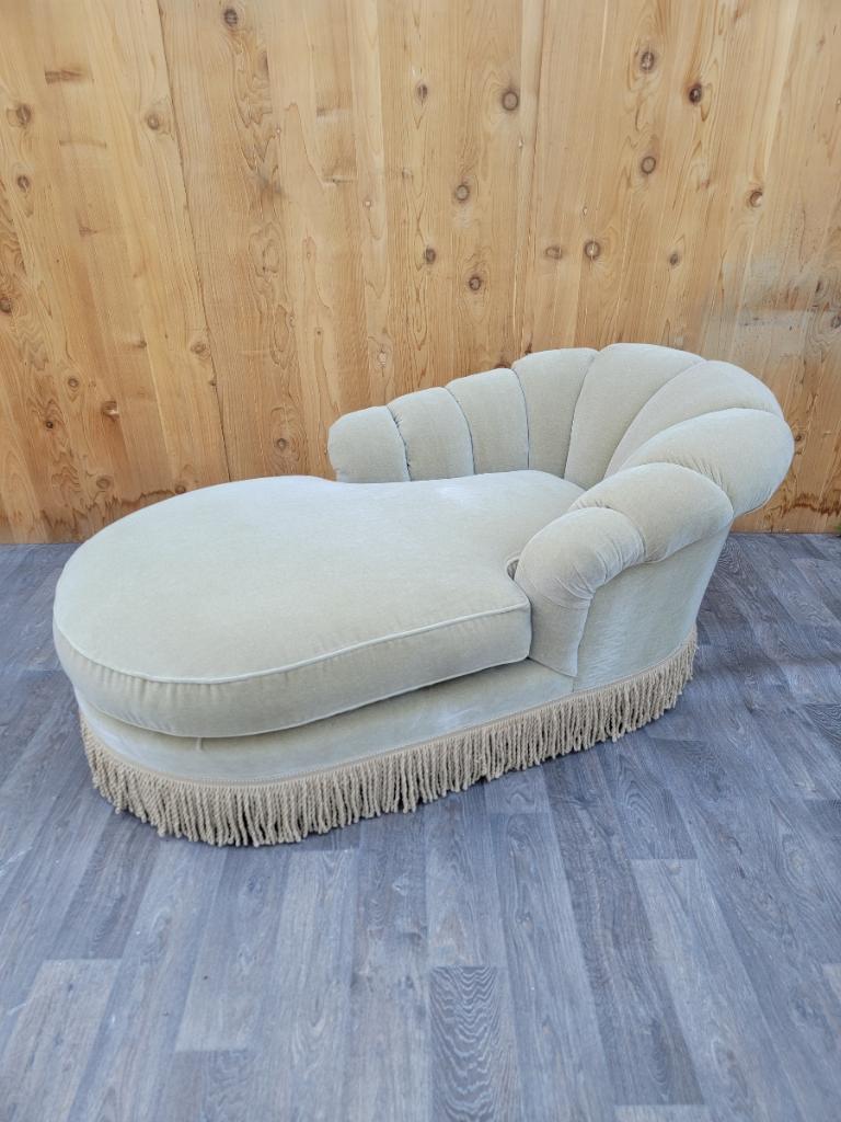 Hollywood Regency Vintage Marge Carson Style Channel Back Chaise Lounge in Italian Mohair For Sale