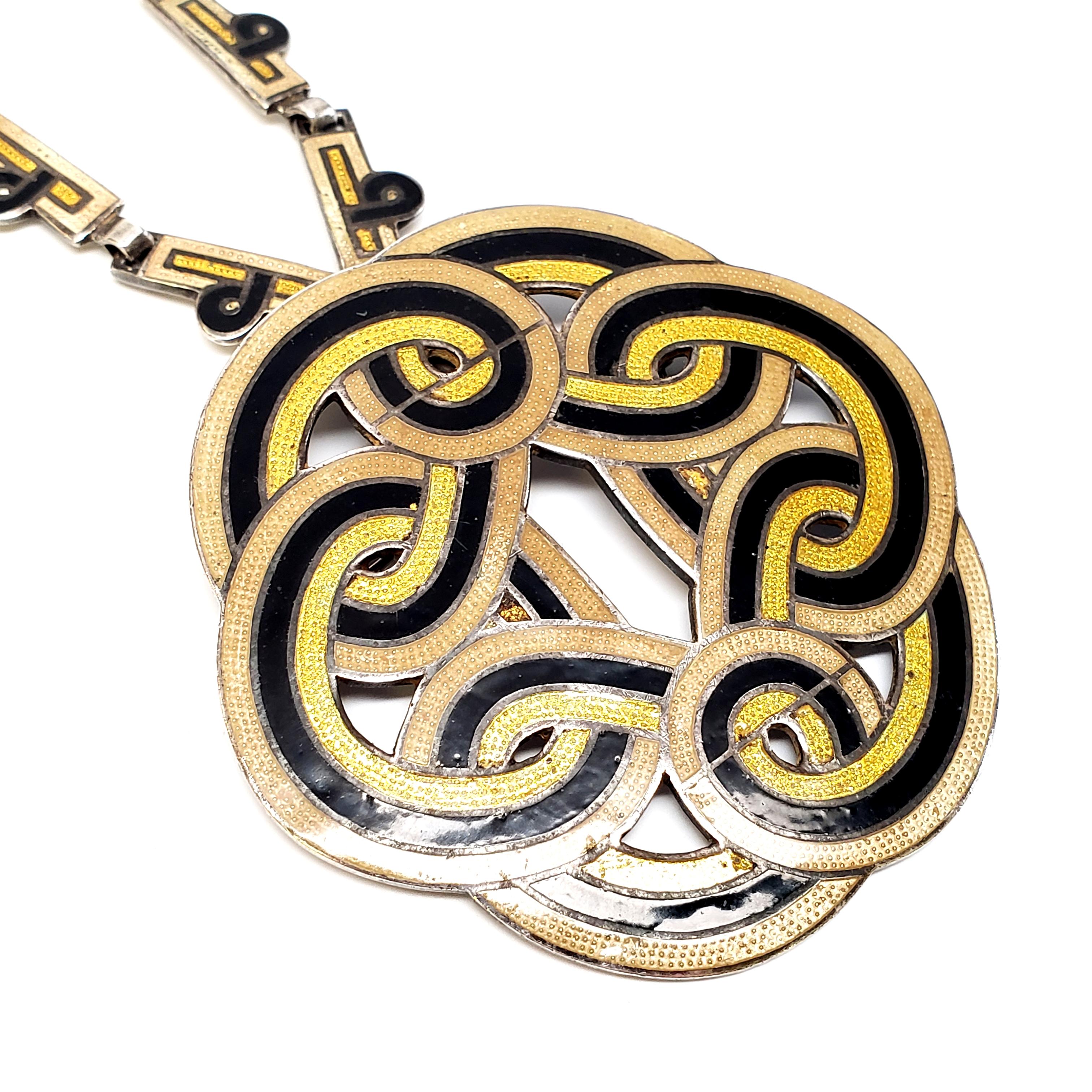 Vintage Margot de Taxco Sterl Silver Enamel Celtic Knot Pendant Necklace 1