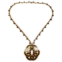 Vintage Margot de Taxco Sterl Silver Enamel Celtic Knot Pendant Necklace