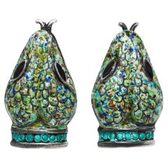 Boutons de manchette Vintage Margot De Taxco en Argent Sterling émaillé avec tête de serpent