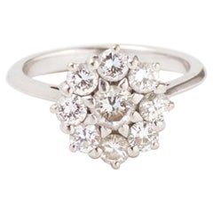 Marguerite, bague vintage en or blanc 18 carats avec diamants 1,05 carat