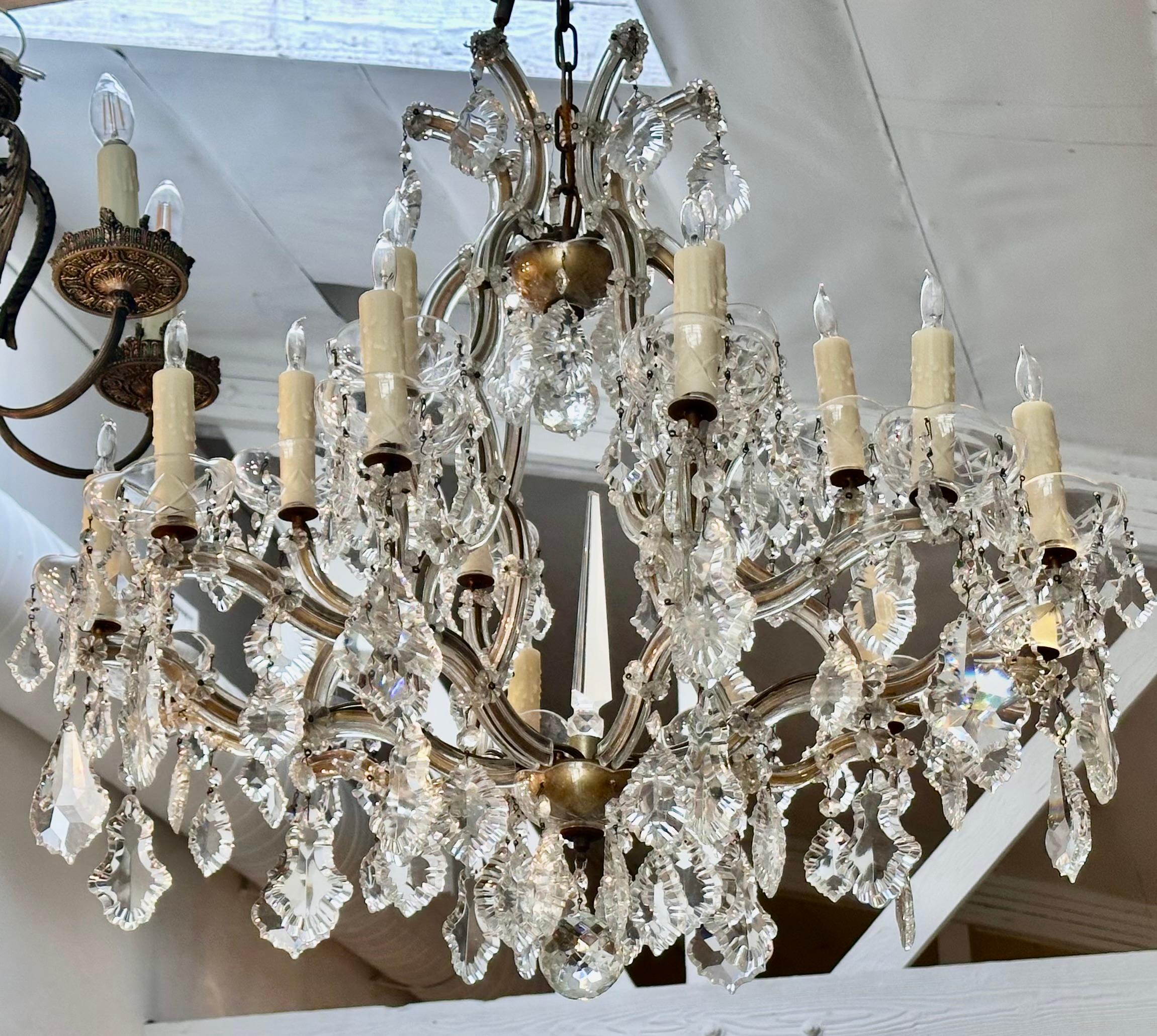 20th Century Vintage Maria Theresa Austrian Crystal 15 Lite Chandelier For Sale