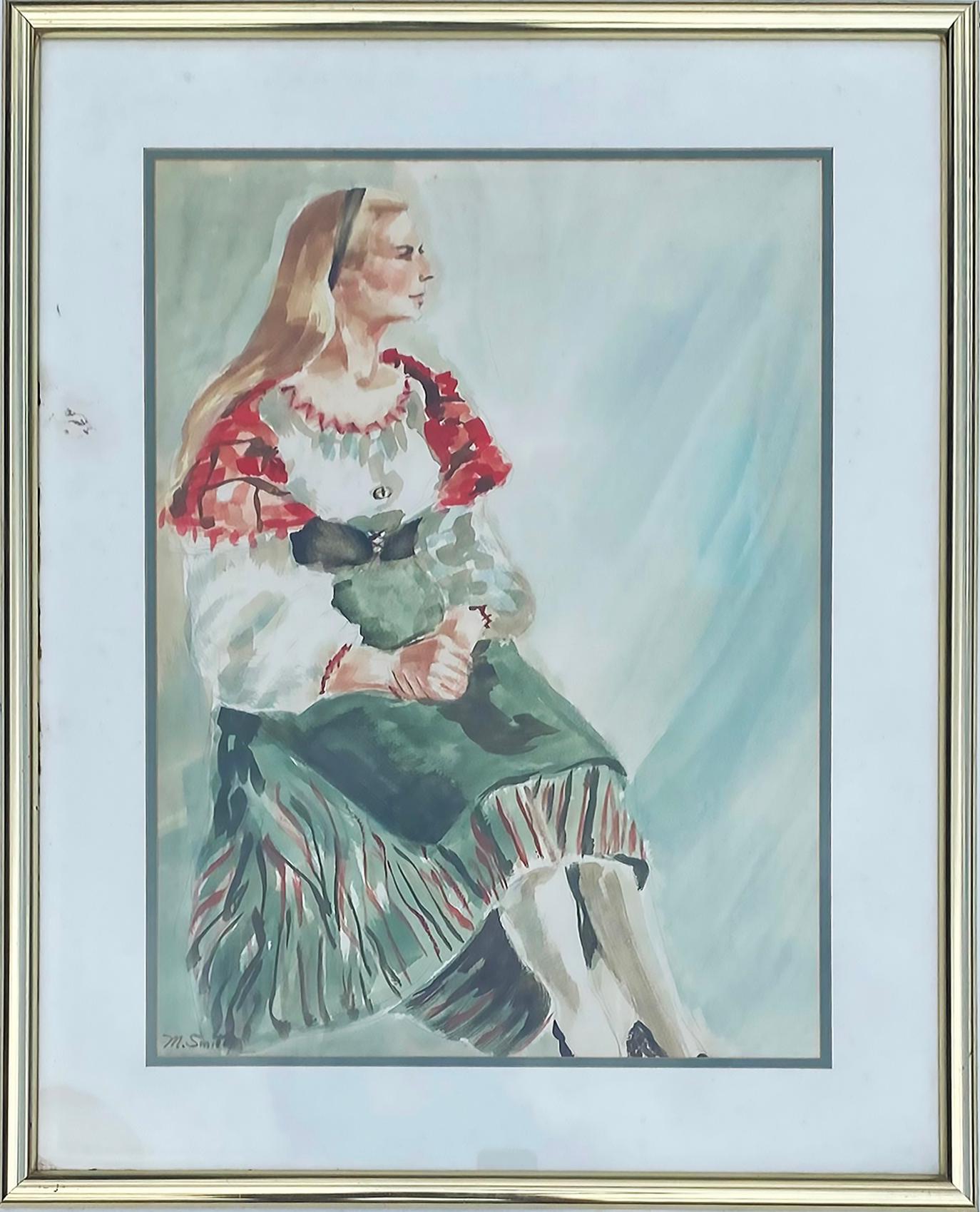 Marian Smith, Aquarellgemälde auf Papier, Vintage  (amerikanisch) im Angebot