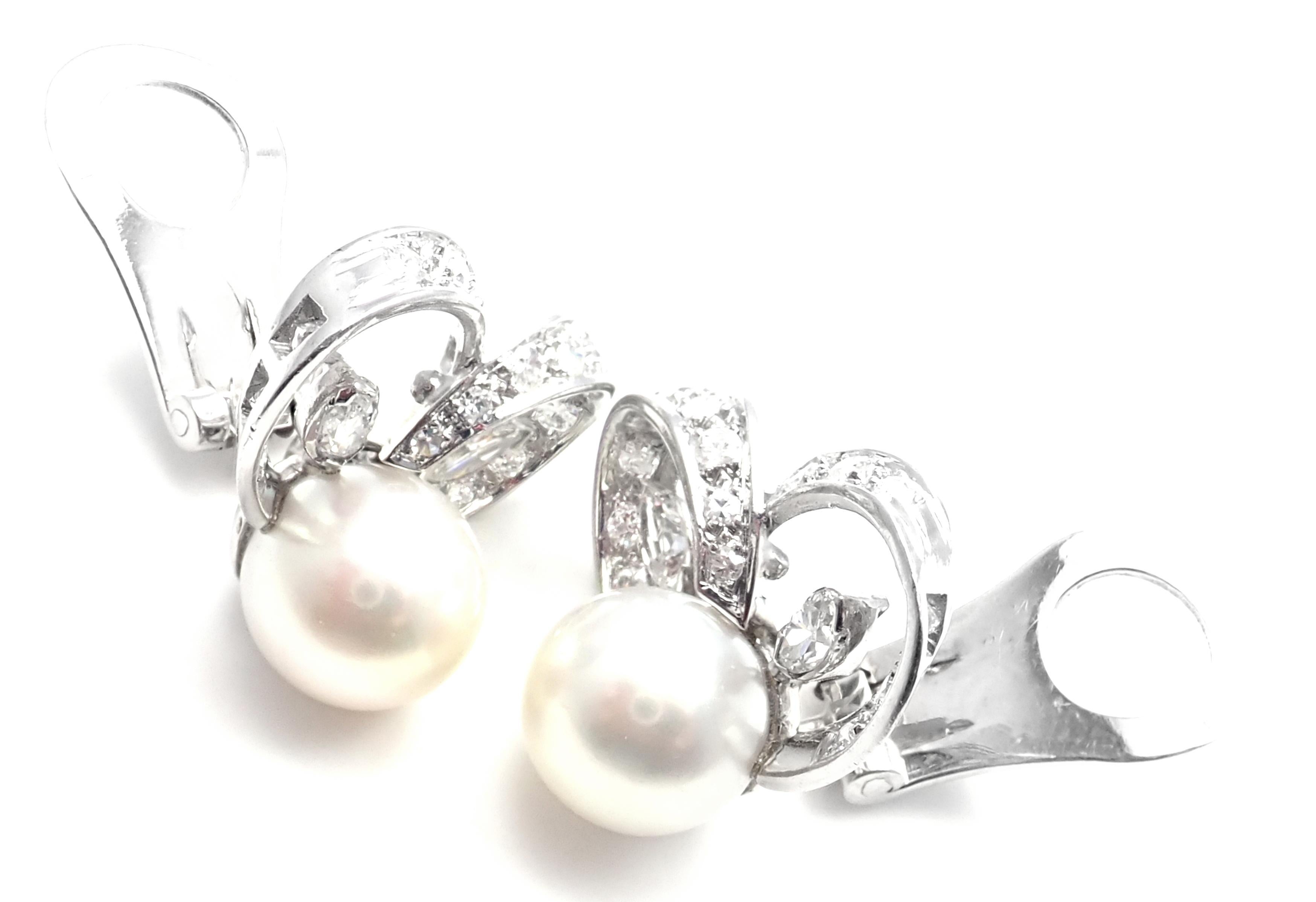 Vintage Marianne Ostier Diamond Pearl Platinum Earrings For Sale 3