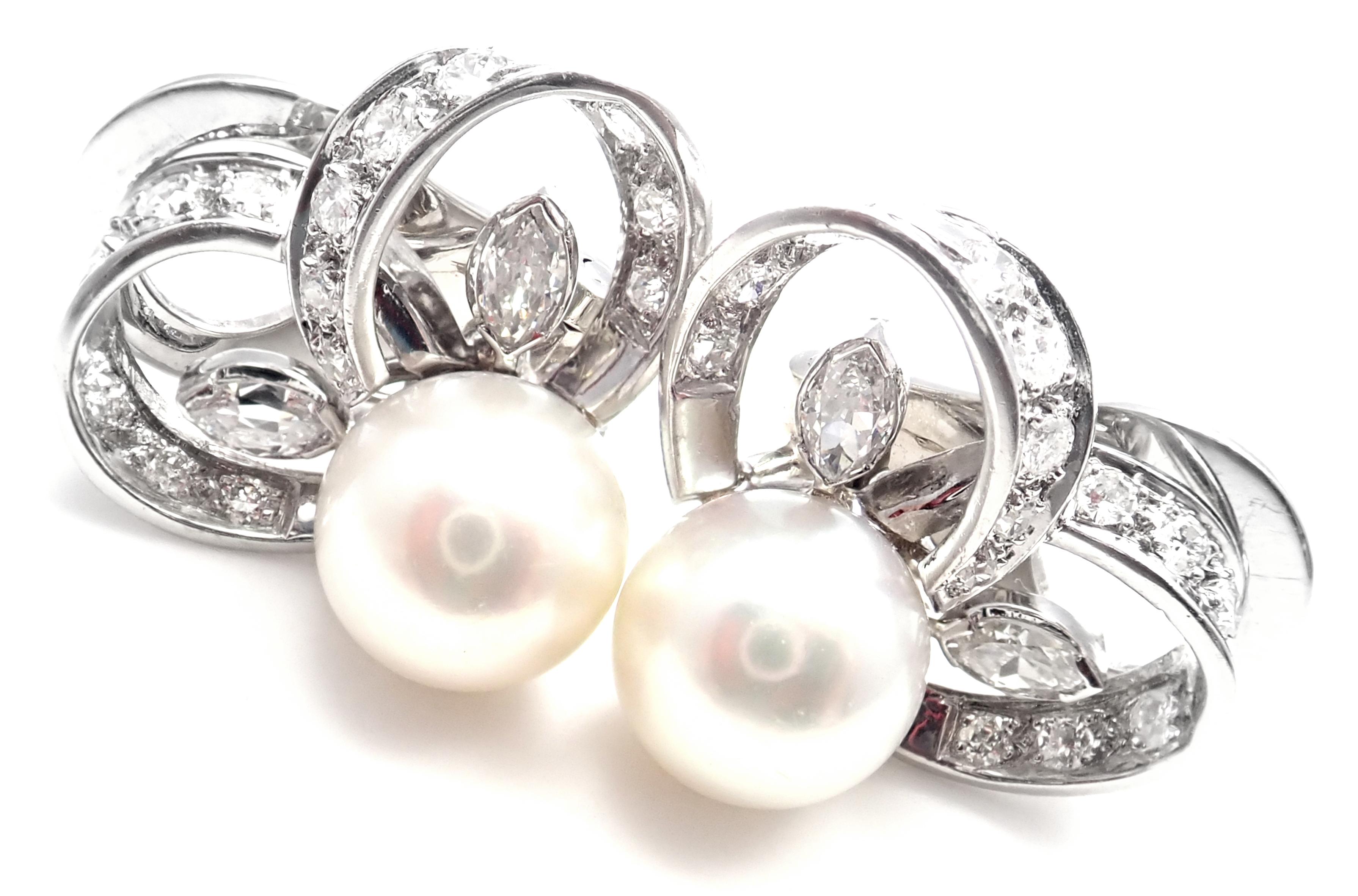 Marianne Ostier Boucles d'oreilles vintage en platine avec diamants et perles en vente 6