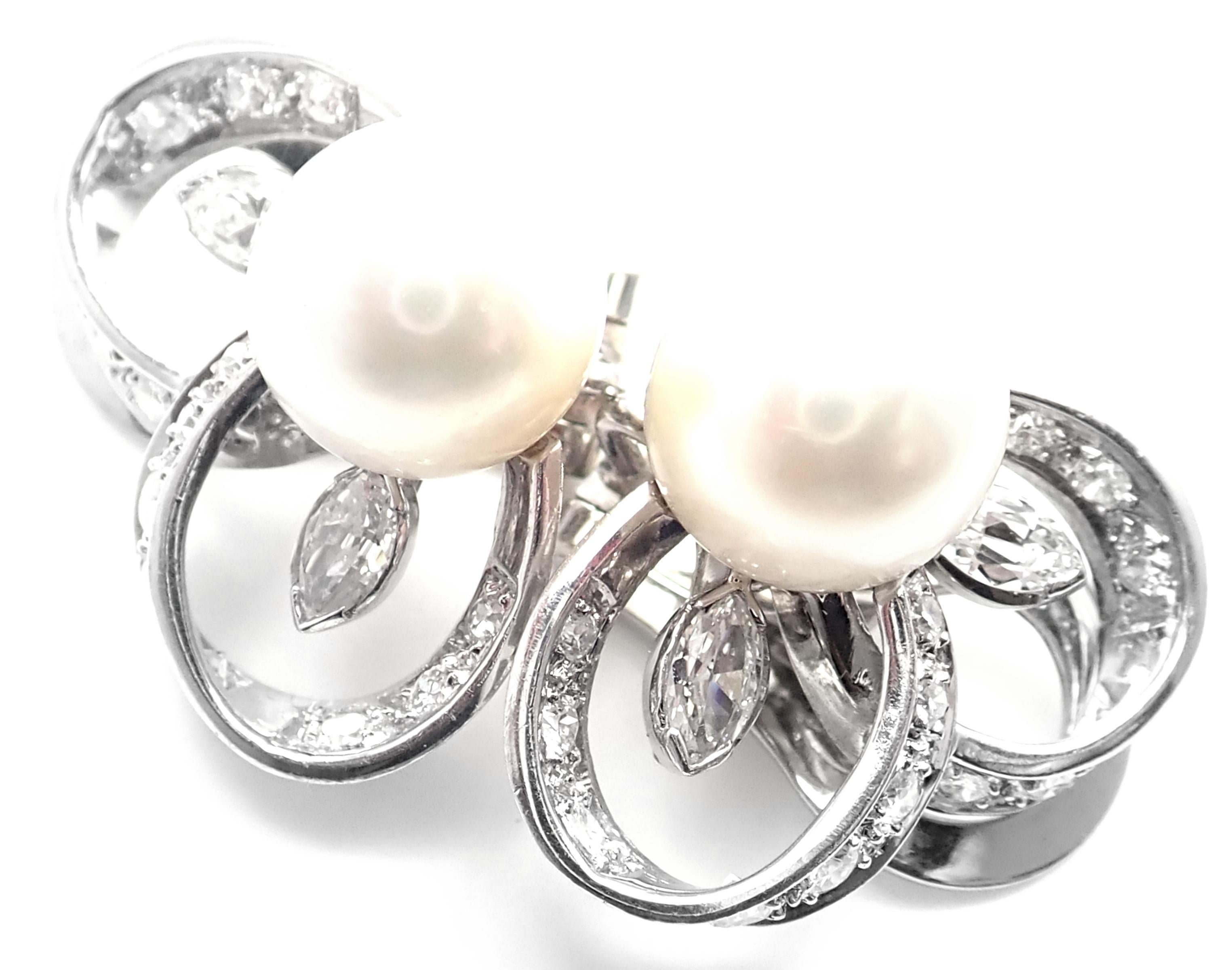 Taille brillant Marianne Ostier Boucles d'oreilles vintage en platine avec diamants et perles en vente