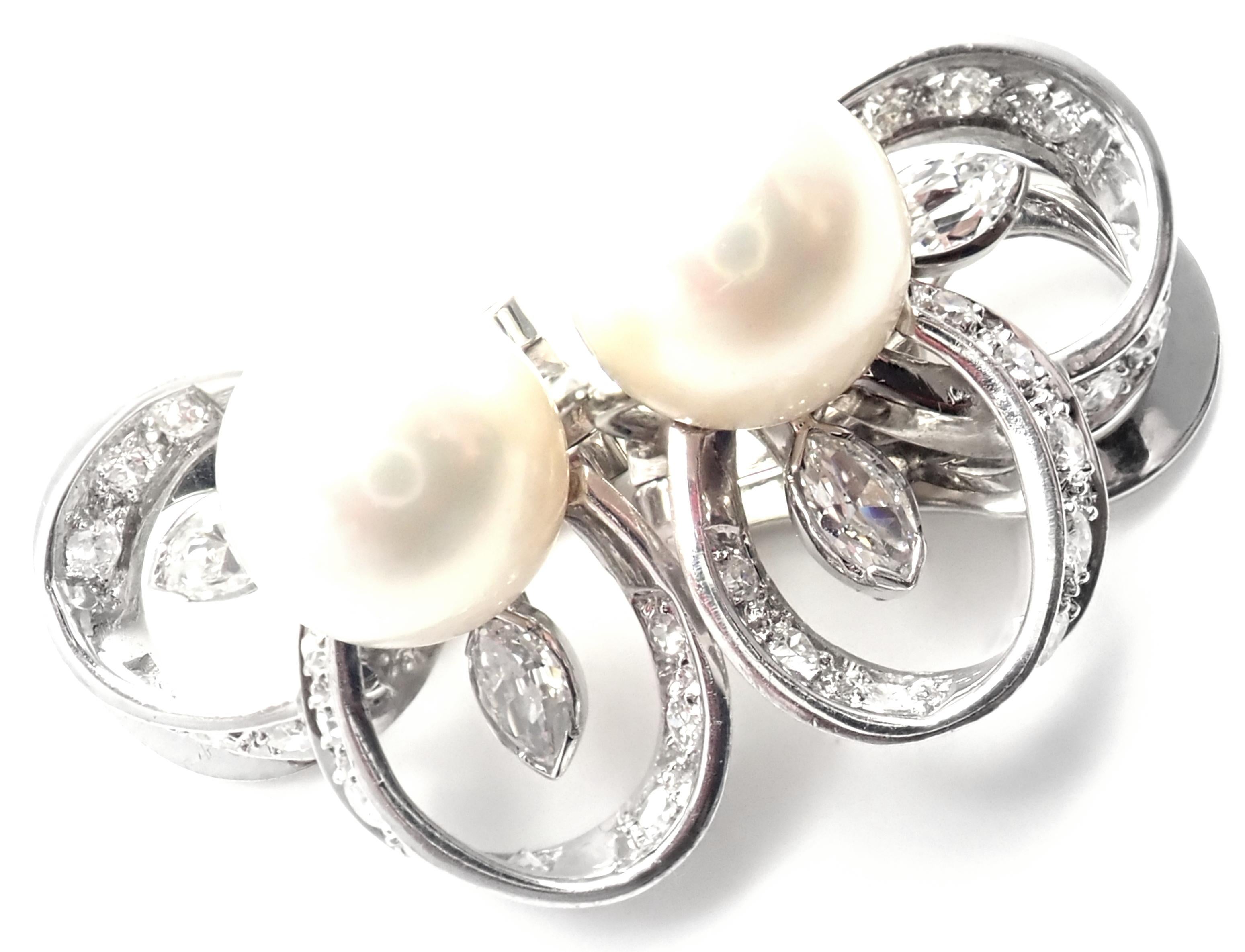 Marianne Ostier Boucles d'oreilles vintage en platine avec diamants et perles Excellent état - En vente à Holland, PA
