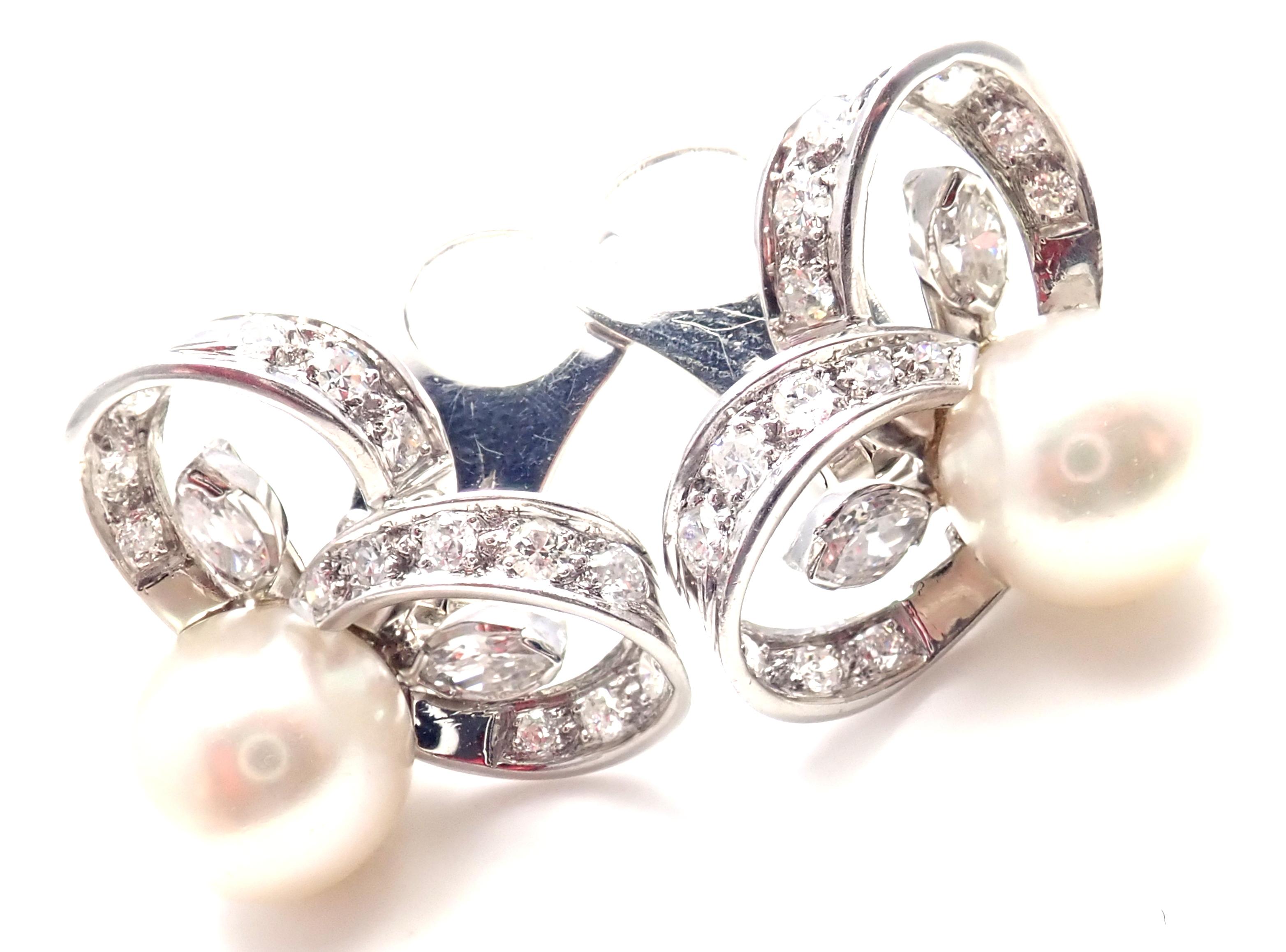 Vintage Marianne Ostier Diamond Pearl Platinum Earrings For Sale 1