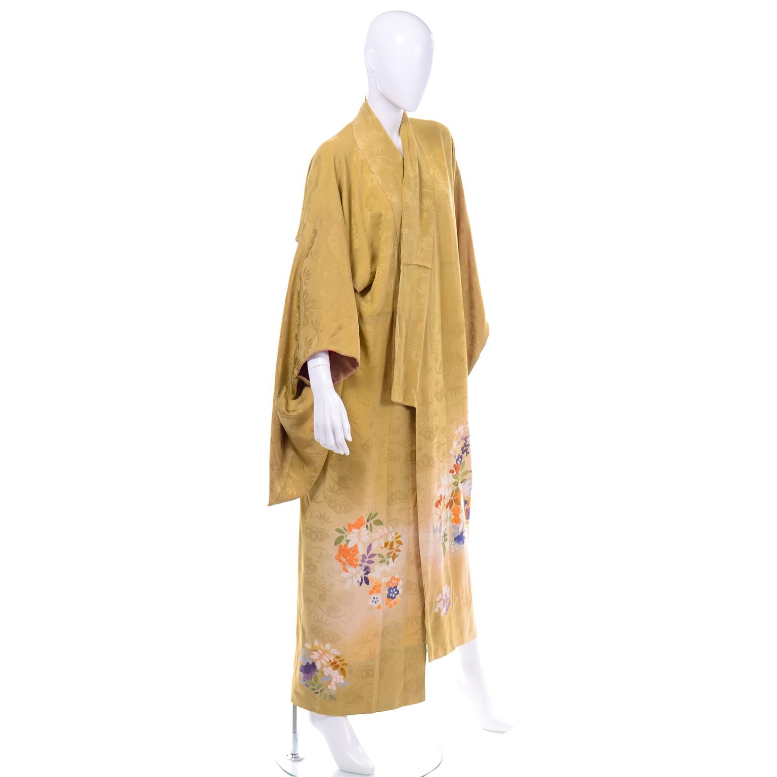 Vintage Marigold Yellow Silk Iro Tomesode Kimono Embroidered and Hand Painted 4
