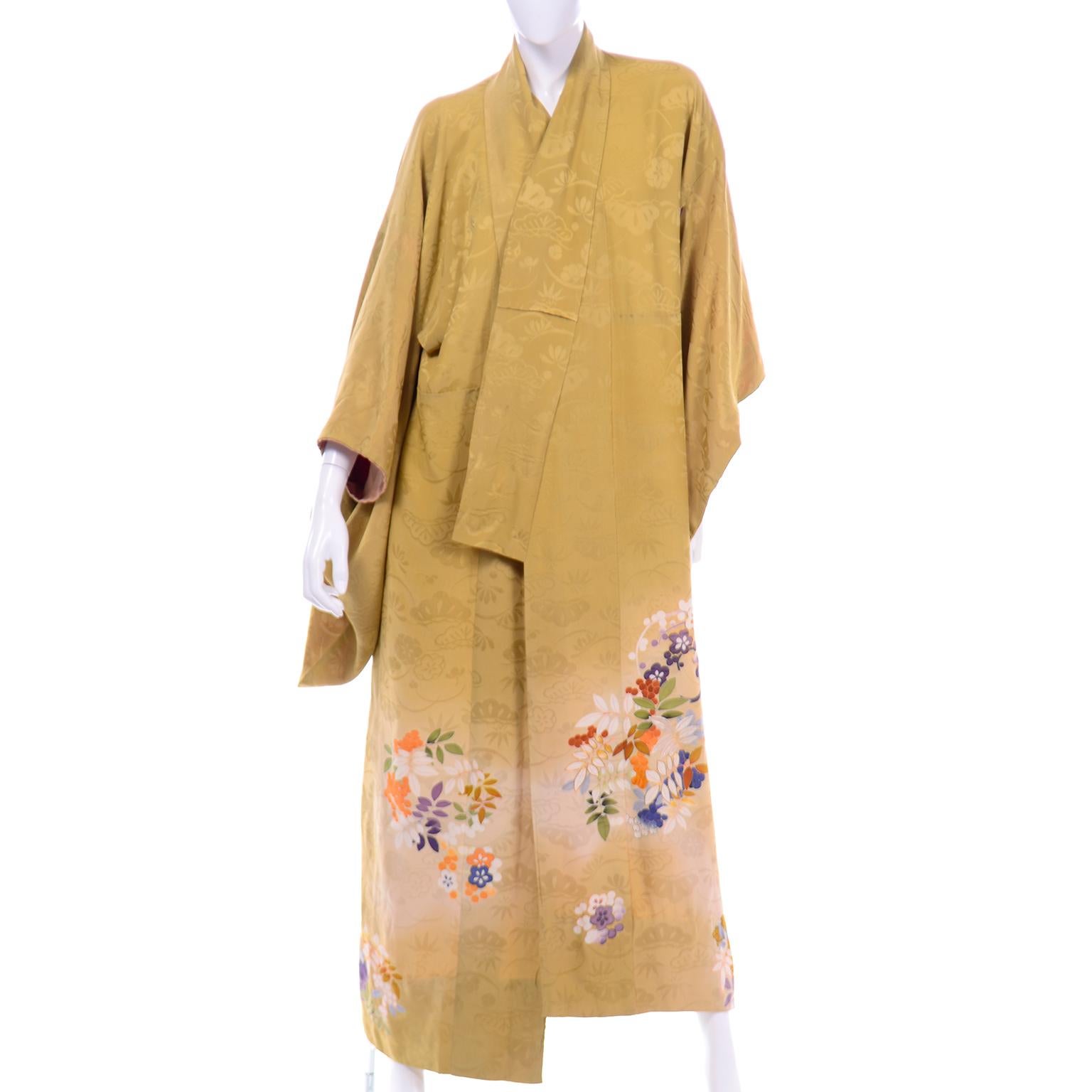 Vintage Marigold Yellow Silk Iro Tomesode Kimono Embroidered and Hand Painted 5