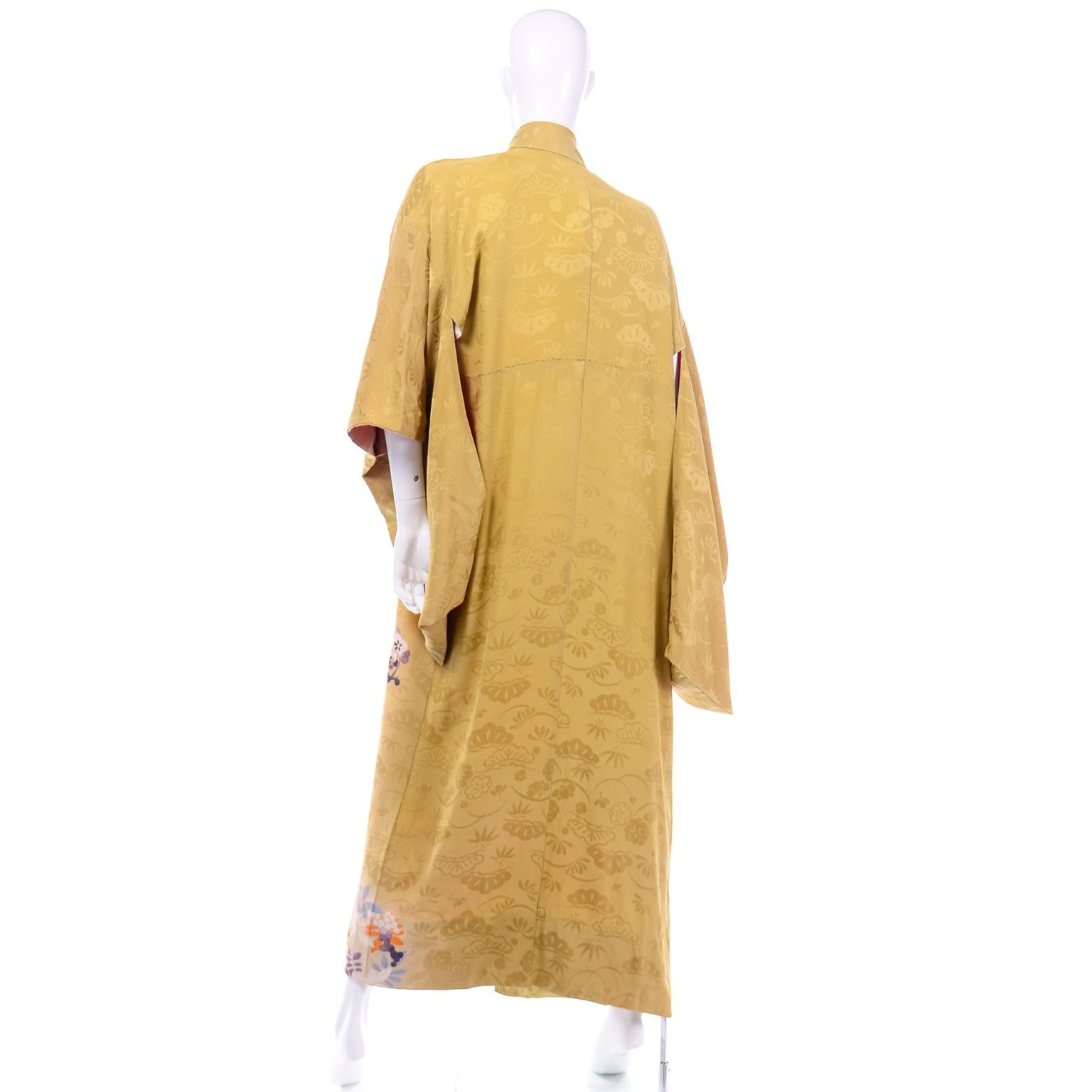Women's Vintage Marigold Yellow Silk Iro Tomesode Kimono Embroidered and Hand Painted