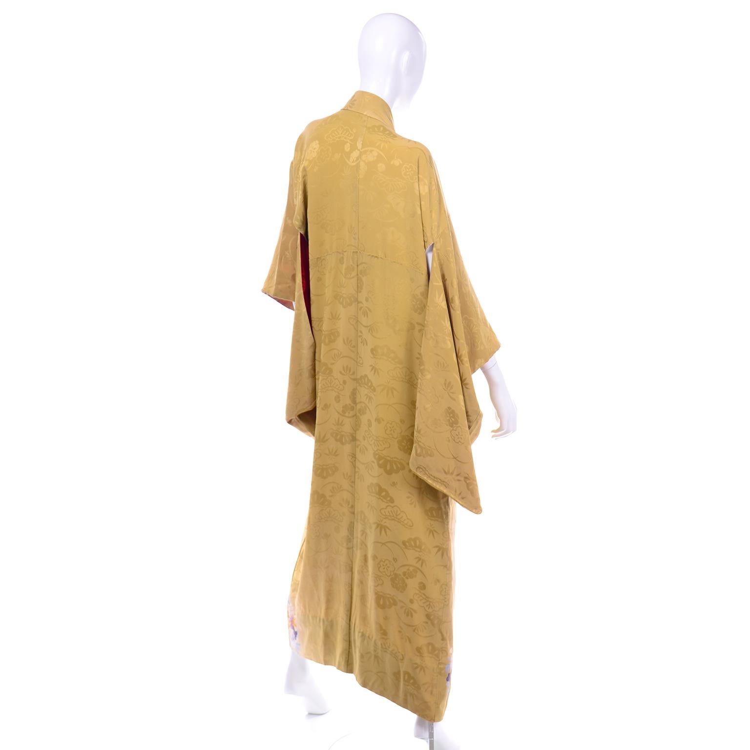 Vintage Marigold Yellow Silk Iro Tomesode Kimono Embroidered and Hand Painted 1