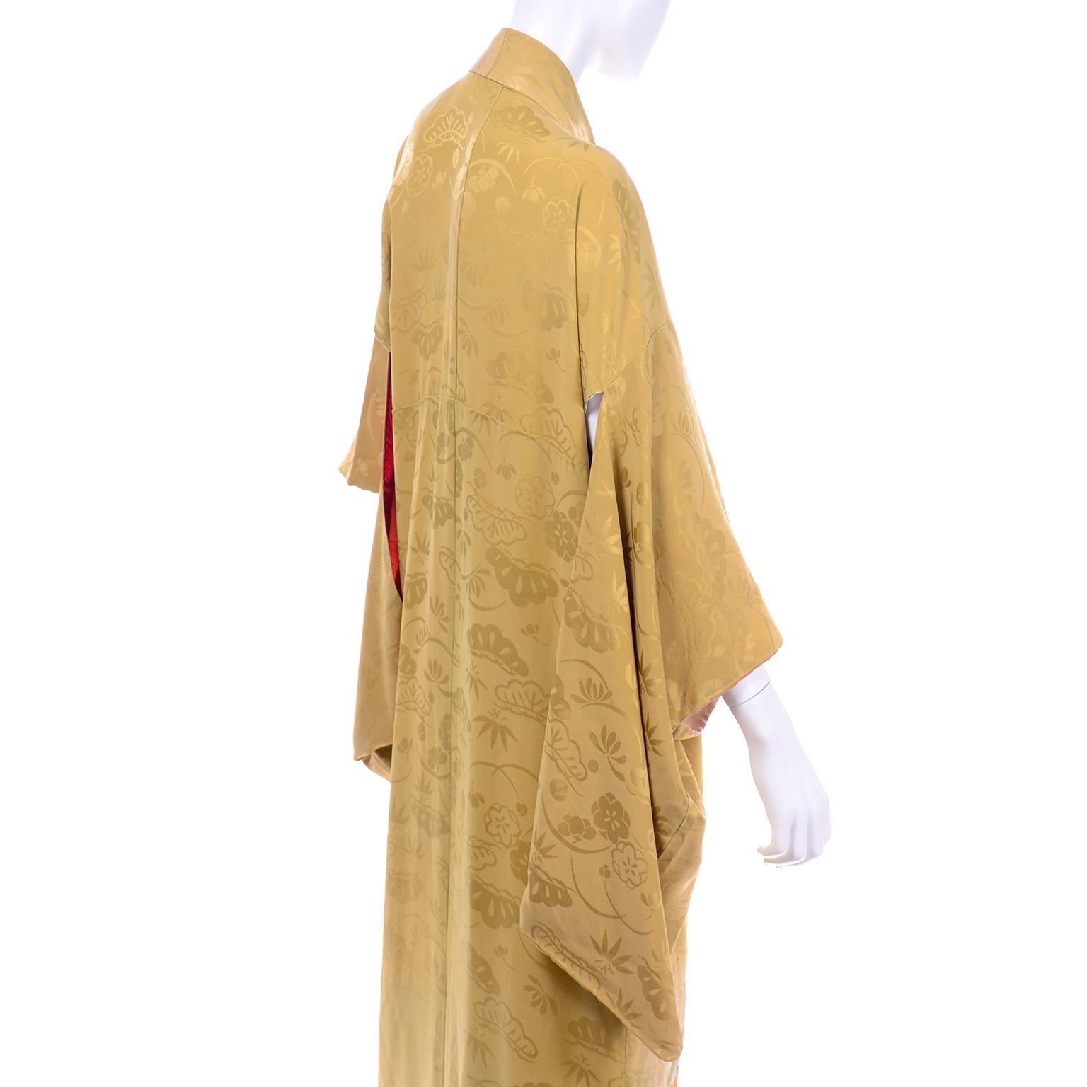 Vintage Marigold Yellow Silk Iro Tomesode Kimono Embroidered and Hand Painted 2