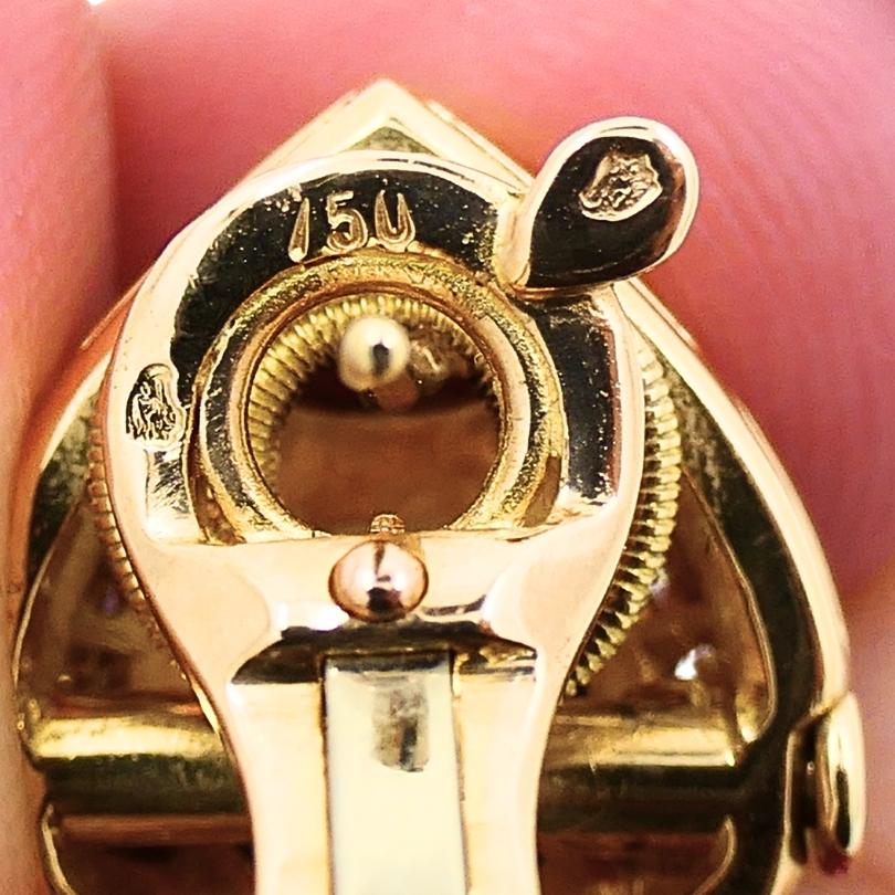 Vintage Marina B Earrings 18k Gold Black Pearl Gemstones For Sale 5