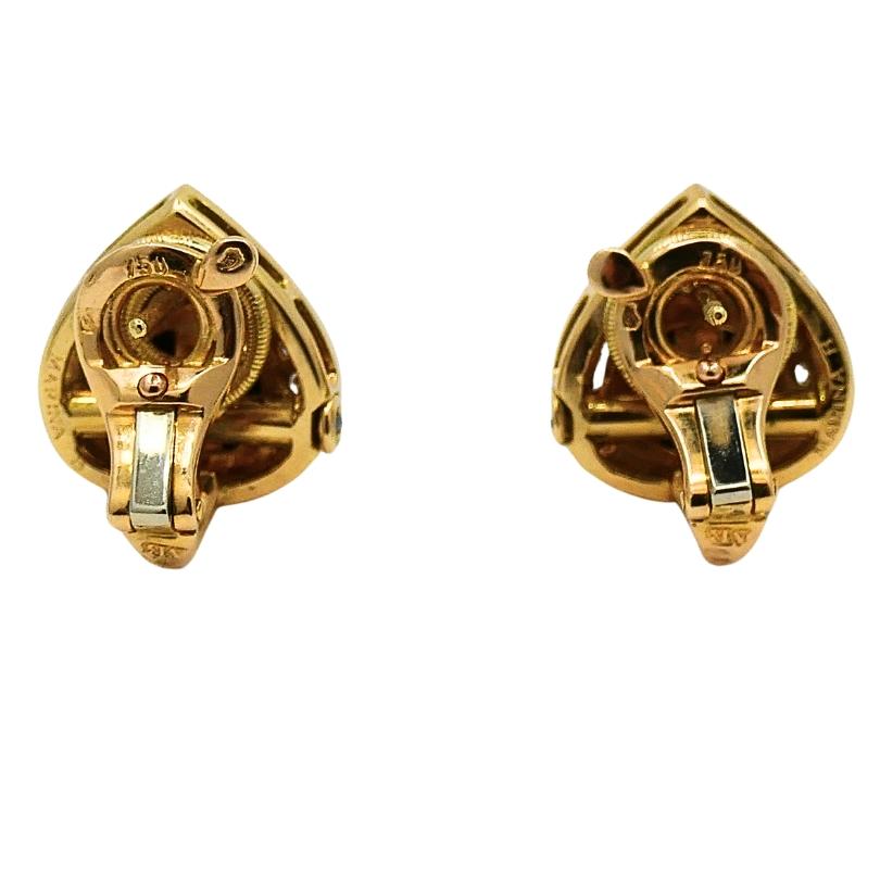 Vintage Marina B Earrings 18k Gold Black Pearl Gemstones For Sale 3