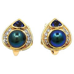 Marina B Vintage Ohrringe 18k Gold Schwarze Perlen Edelsteine